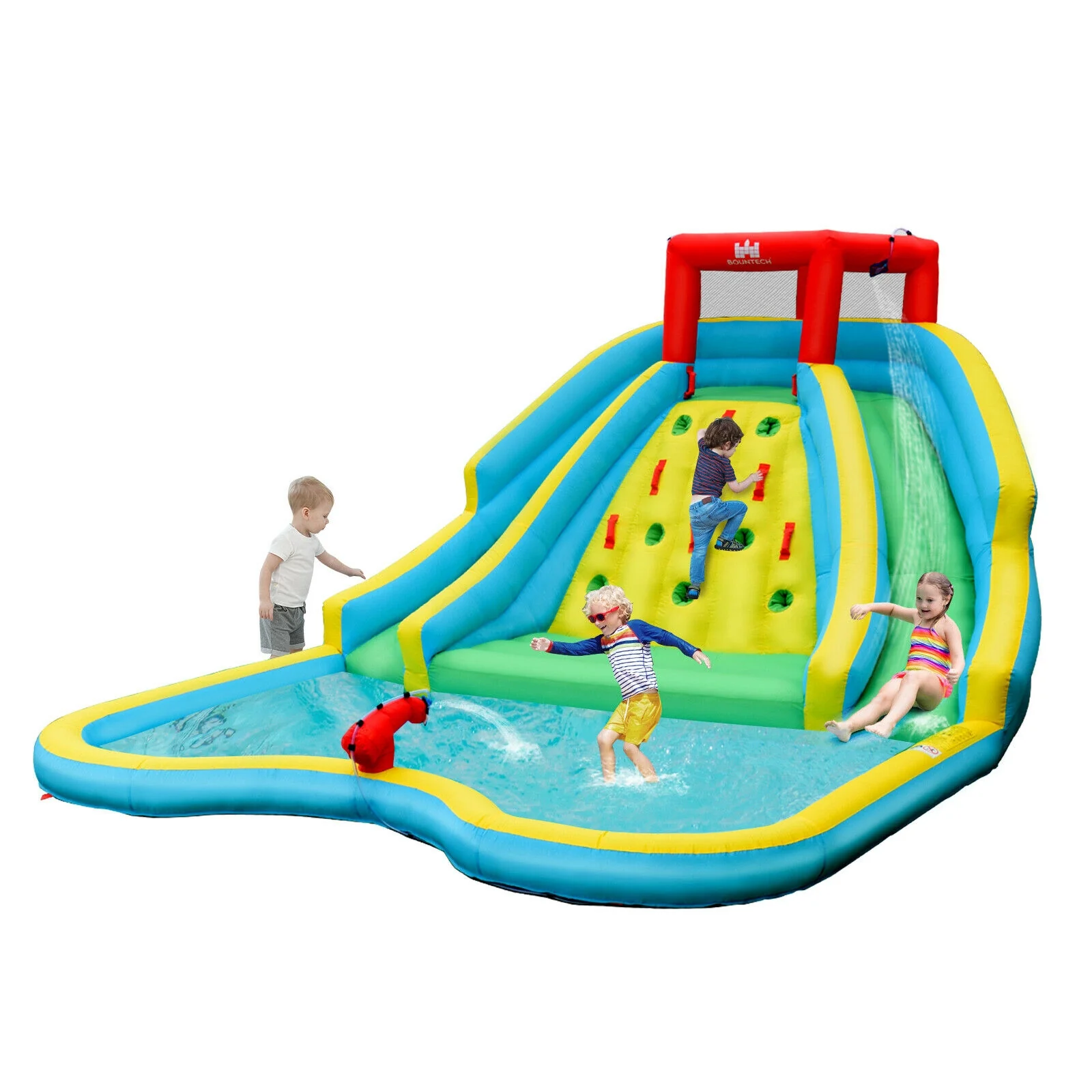Double Side Inflatable Water Slide Park With Climbing Wall, Blue - Image 3