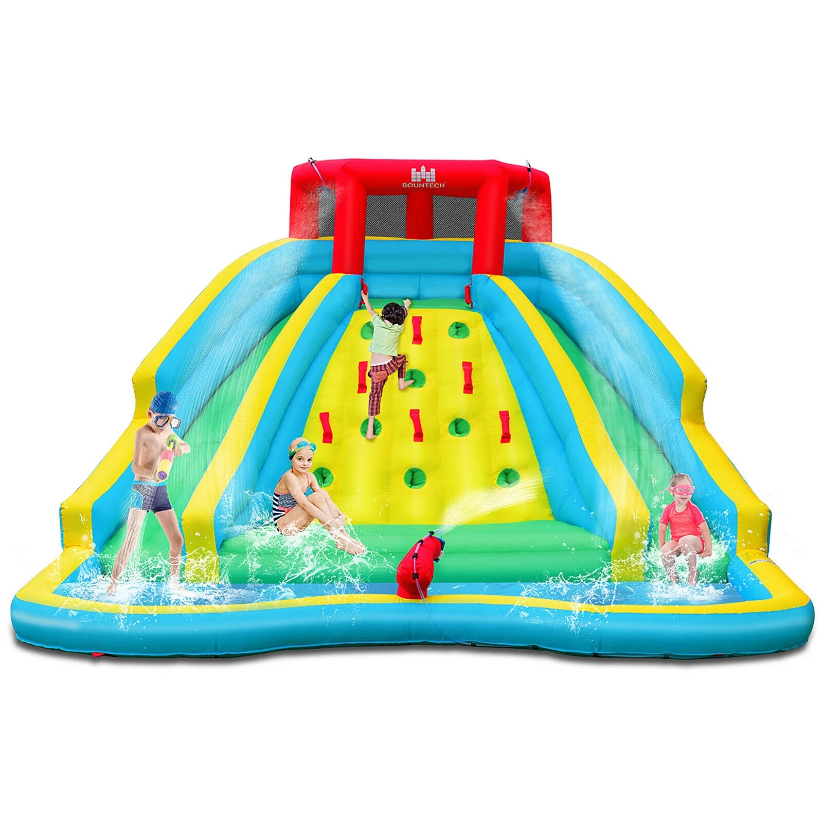 Double Side Inflatable Water Slide Park With Climbing Wall, Blue - Image 4