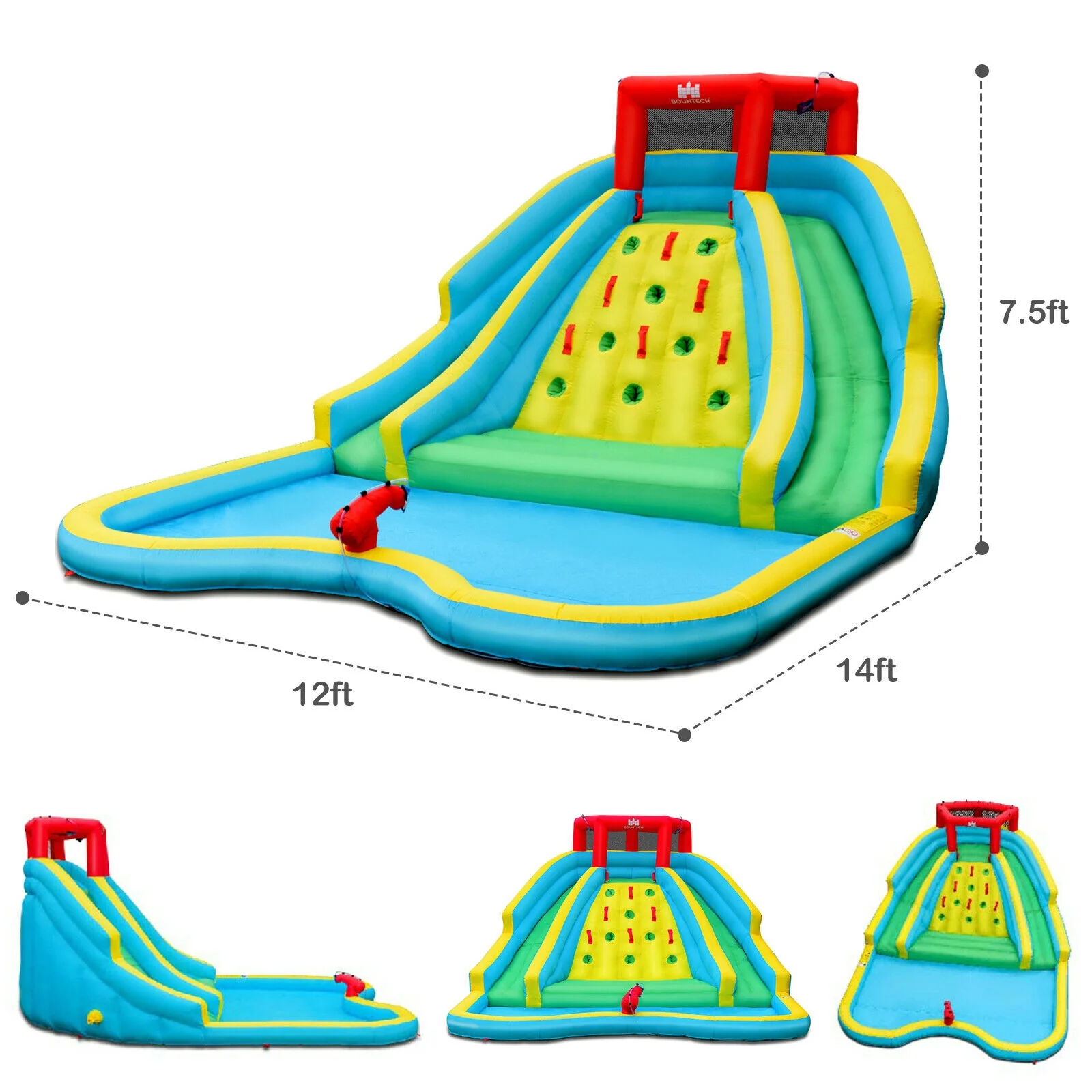 Double Side Inflatable Water Slide Park With Climbing Wall, Blue - Image 5