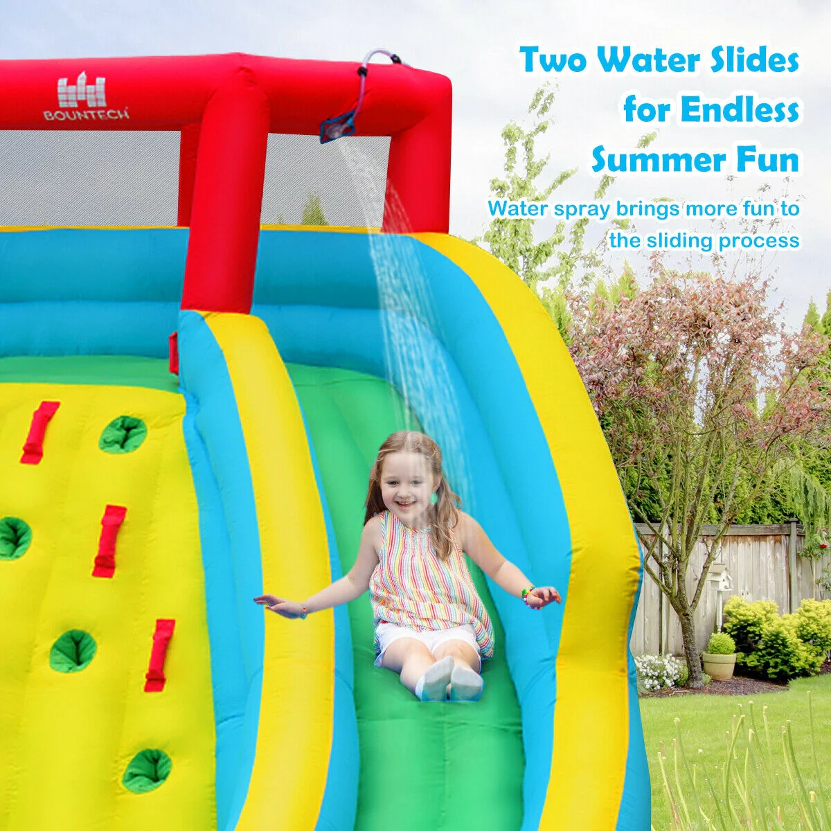 Double Side Inflatable Water Slide Park With Climbing Wall, Blue - Image 6