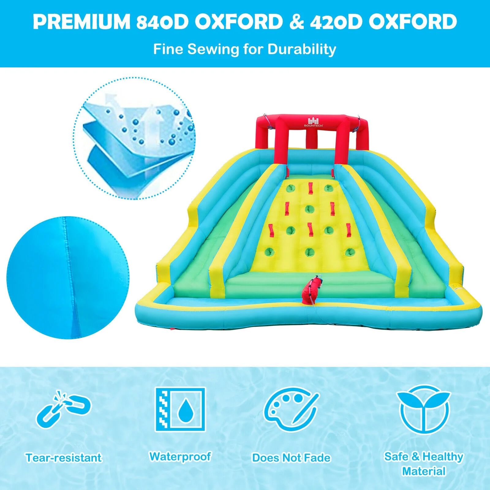 Double Side Inflatable Water Slide Park With Climbing Wall, Blue - Image 8