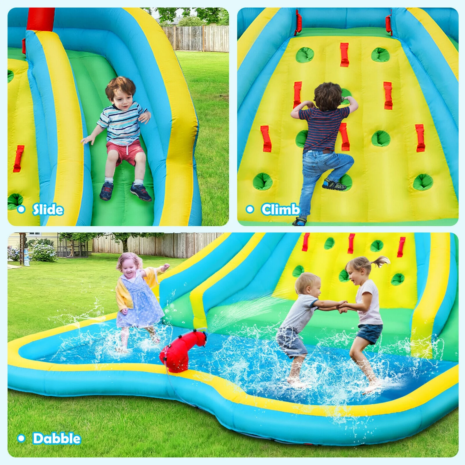 Double Side Inflatable Water Slide Park With Climbing Wall, Blue - Image 9