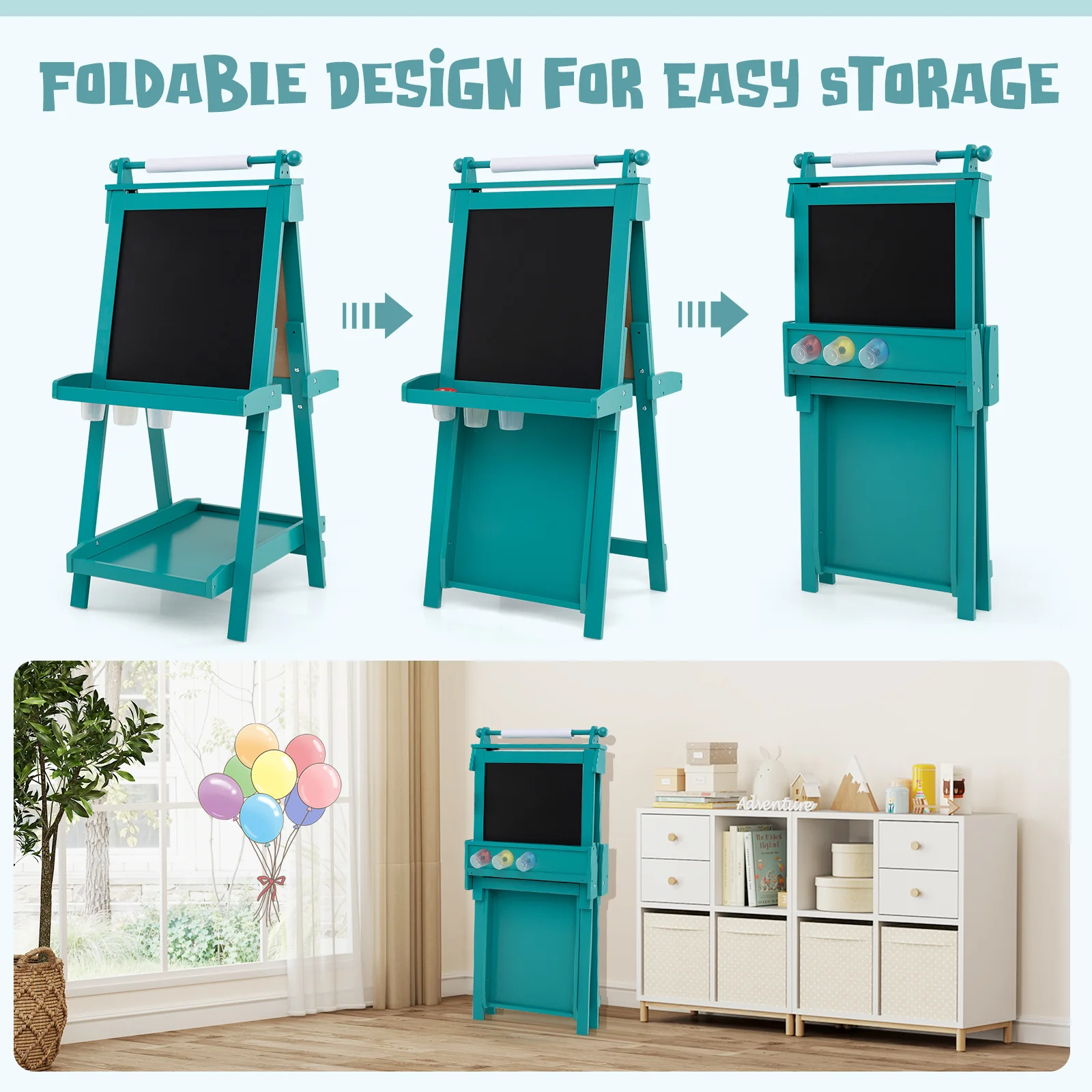 Double-Sided Art Easel, Chalkboard And Magnetic Whiteboard, Green - Image 10