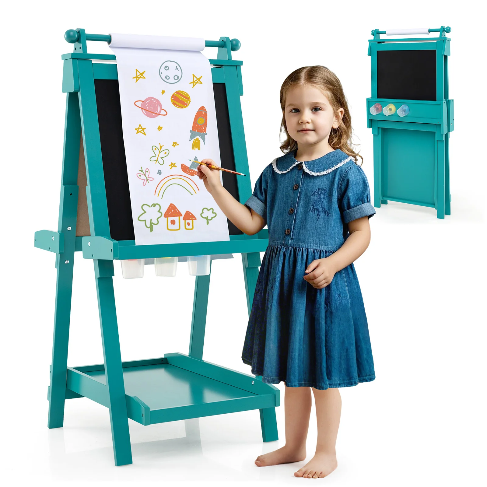 Double-Sided Art Easel, Chalkboard And Magnetic Whiteboard, Green - Image 5