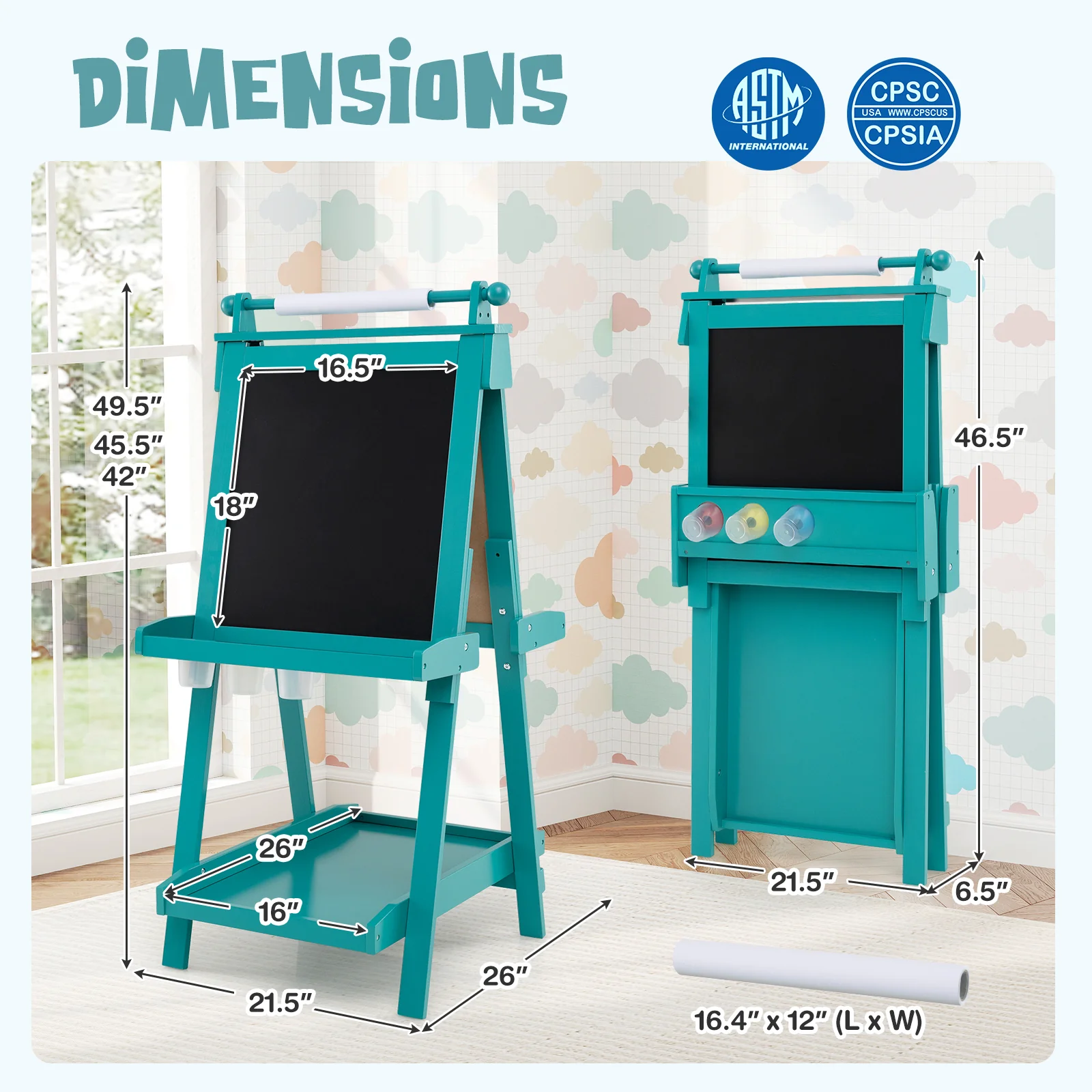 Double-Sided Art Easel, Chalkboard And Magnetic Whiteboard, Green - Image 6