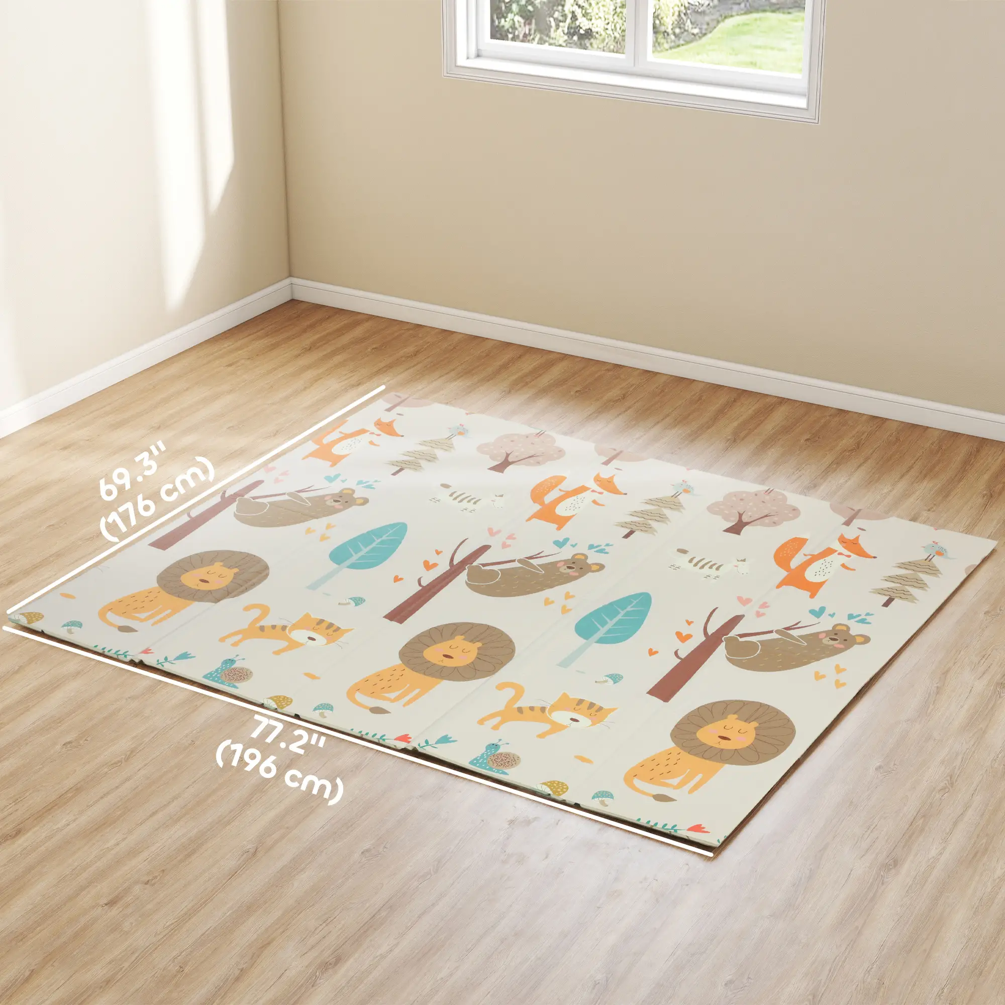 Double Sided Baby Play Mat, Reversible Waterproof, Animal Theme - Image 3