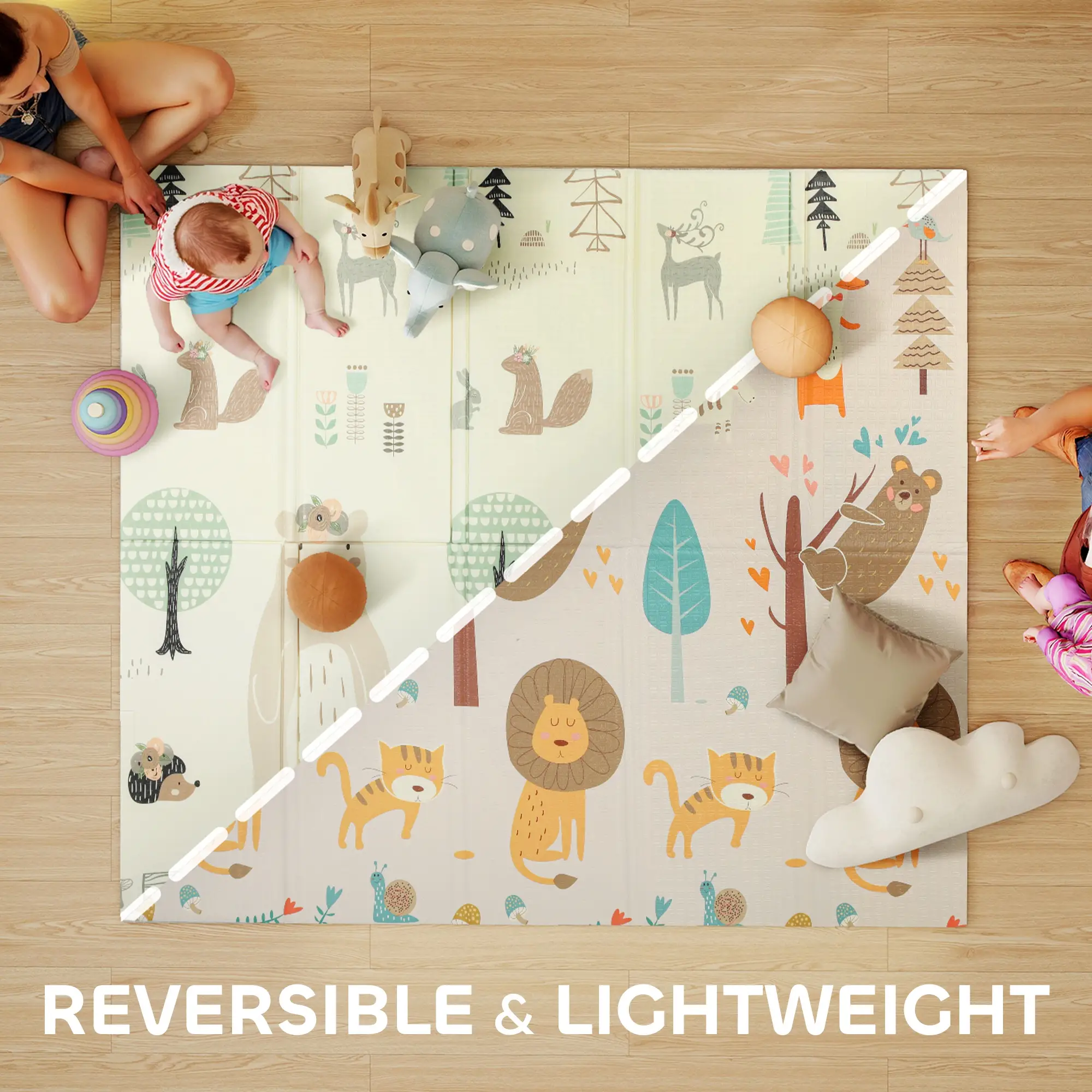Double Sided Baby Play Mat, Reversible Waterproof, Animal Theme - Image 4