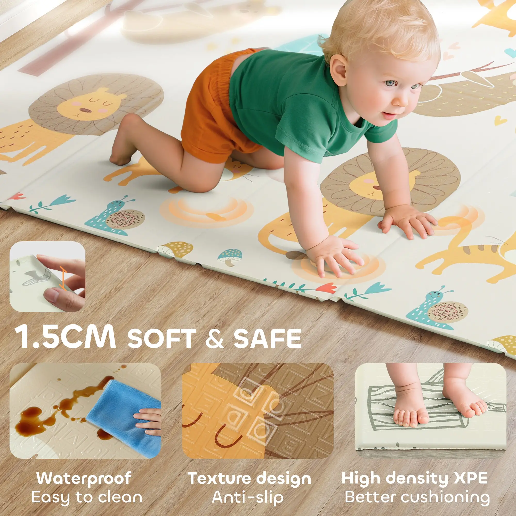 Double Sided Baby Play Mat, Reversible Waterproof, Animal Theme - Image 6