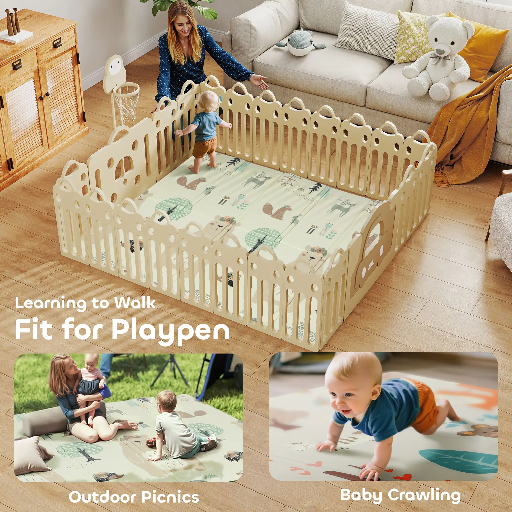 Double Sided Baby Play Mat, Reversible Waterproof, Animal Theme - Image 9