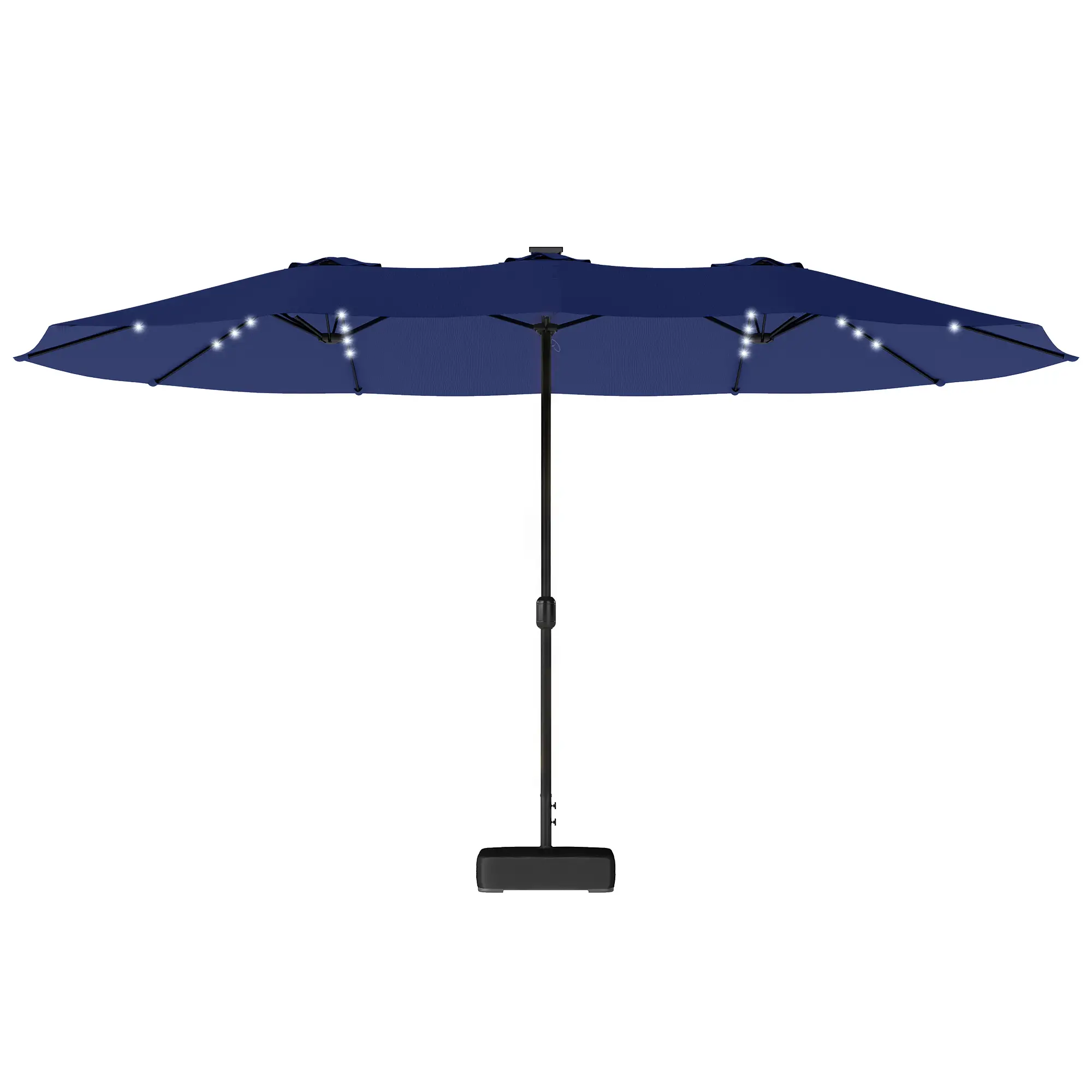 Double-Sided Patio Umbrella, 15ft, 48 LED Lights, Base Included, Dark Blue