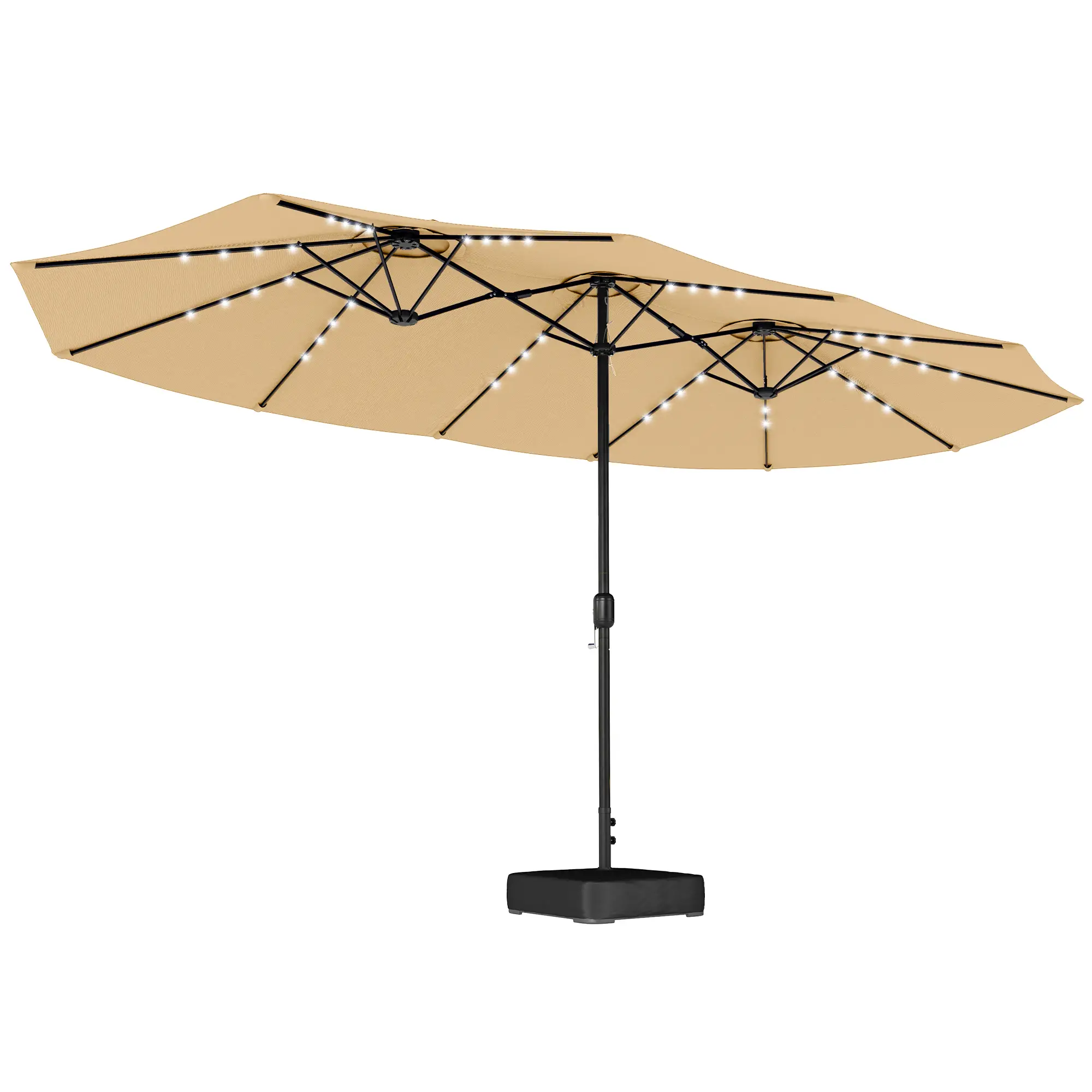 Double Sided Patio Umbrella, 15ft, LED Lights, Base Included, Khaki - Image 11