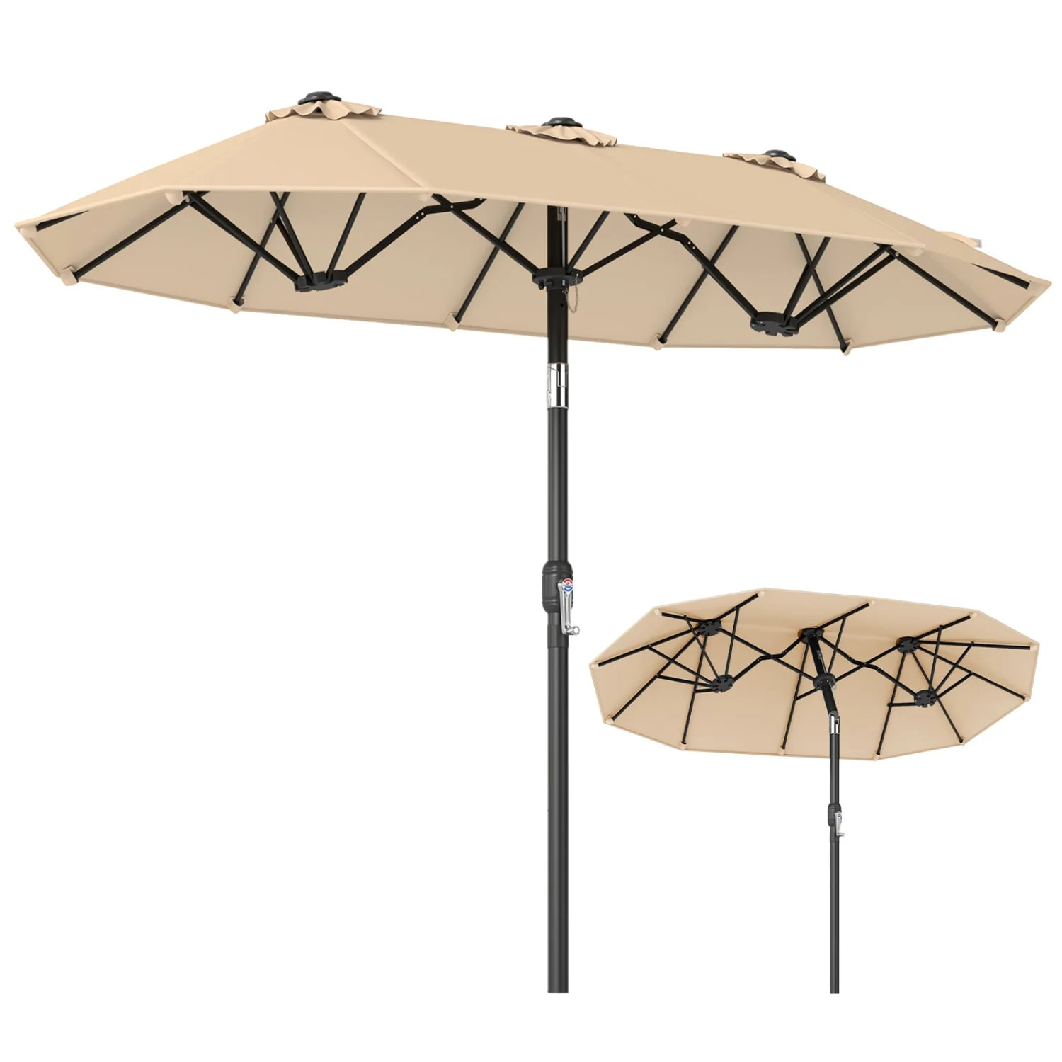 Double-Sided Patio Umbrella, Push Button Tilt, Beige - Image 4
