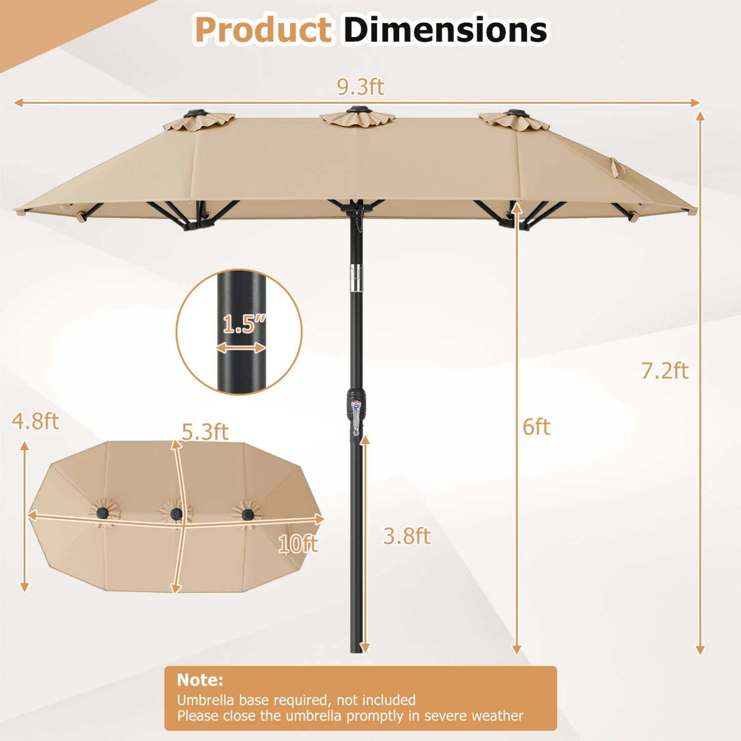 Double-Sided Patio Umbrella, Push Button Tilt, Beige - Image 5
