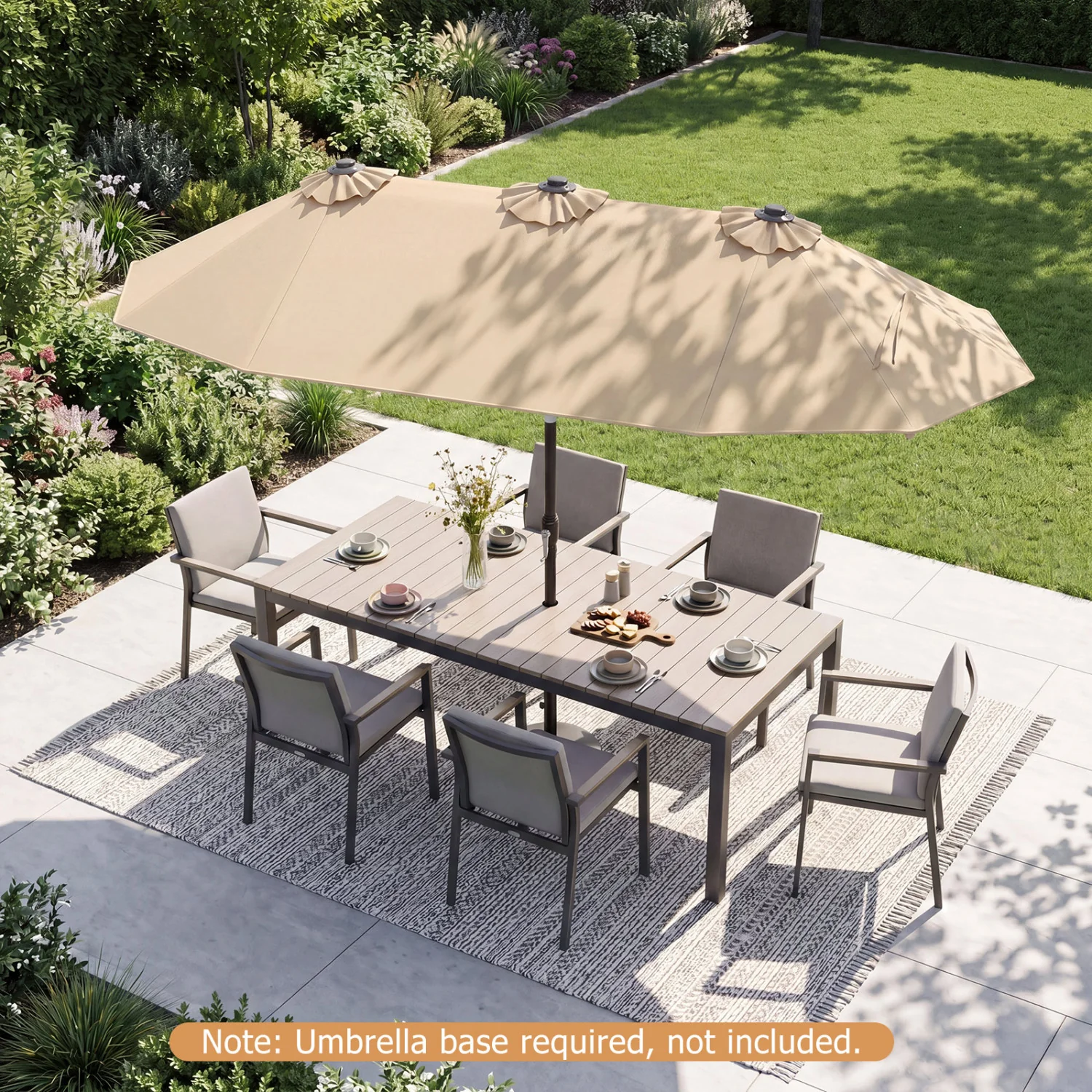 Double-Sided Patio Umbrella, Push Button Tilt, Beige - Image 6
