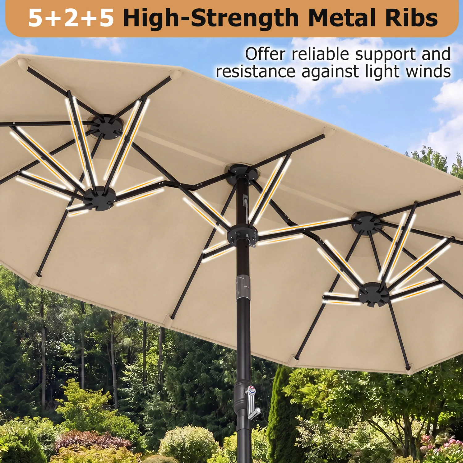Double-Sided Patio Umbrella, Push Button Tilt, Beige - Image 9