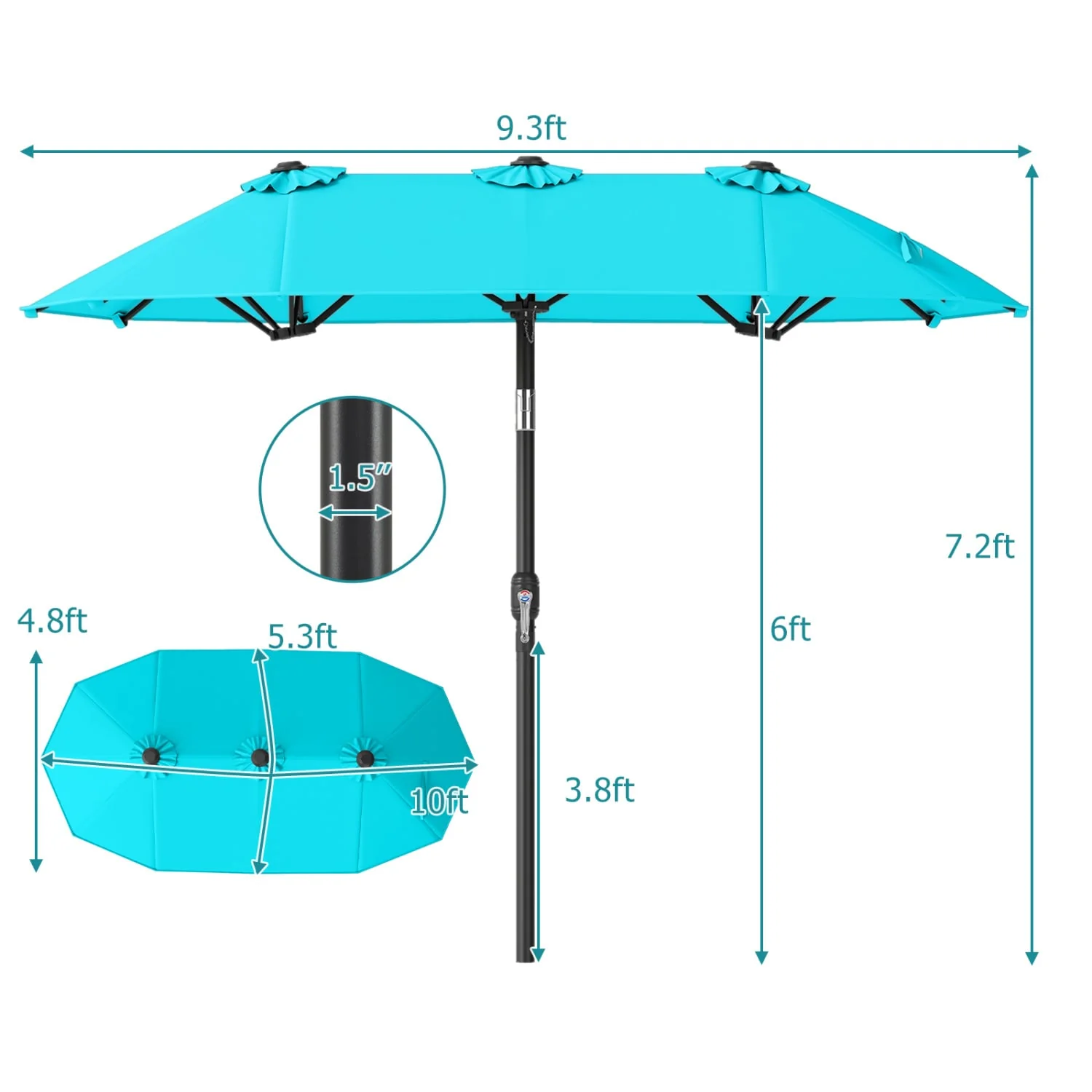 Double-Sided Patio Umbrella, Turquoise - Image 5