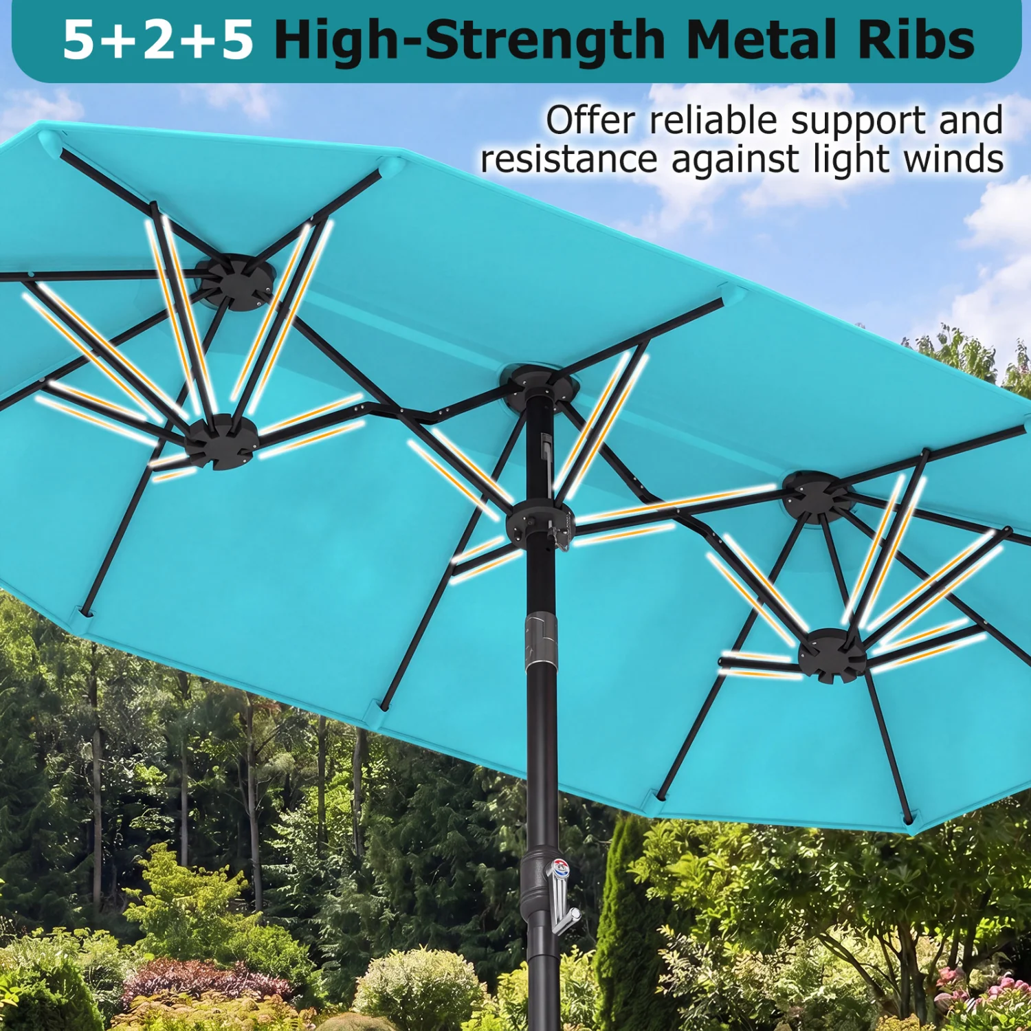 Double-Sided Patio Umbrella, Turquoise - Image 9