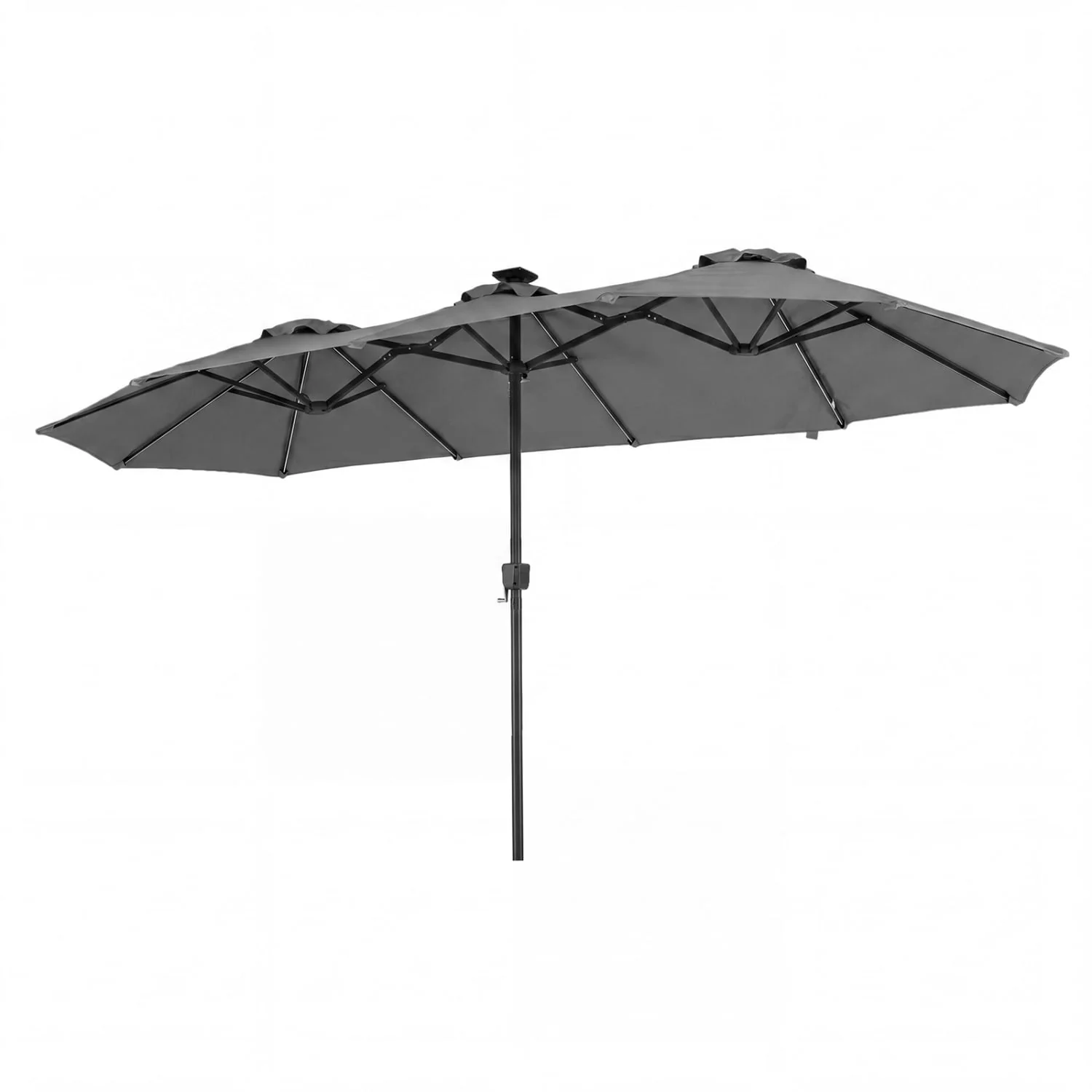 Double-Sided Patio Umbrella with Solar LED Lights, Gray