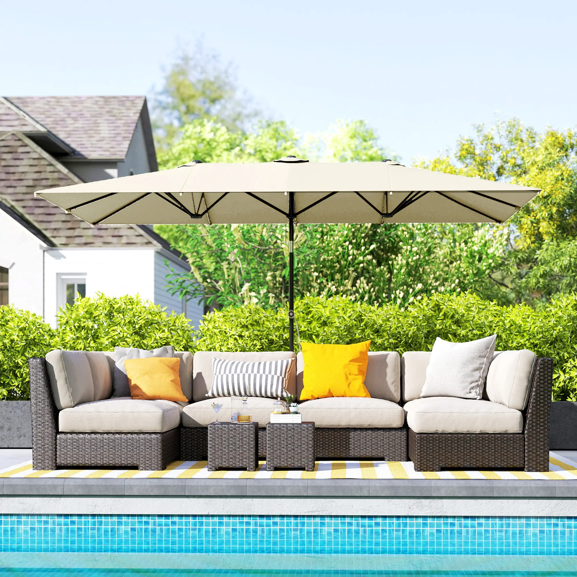 Double-Sided Patio Umbrella With Tilt, Adjustable Height, Vents, 12 Ribs, White - Image 10