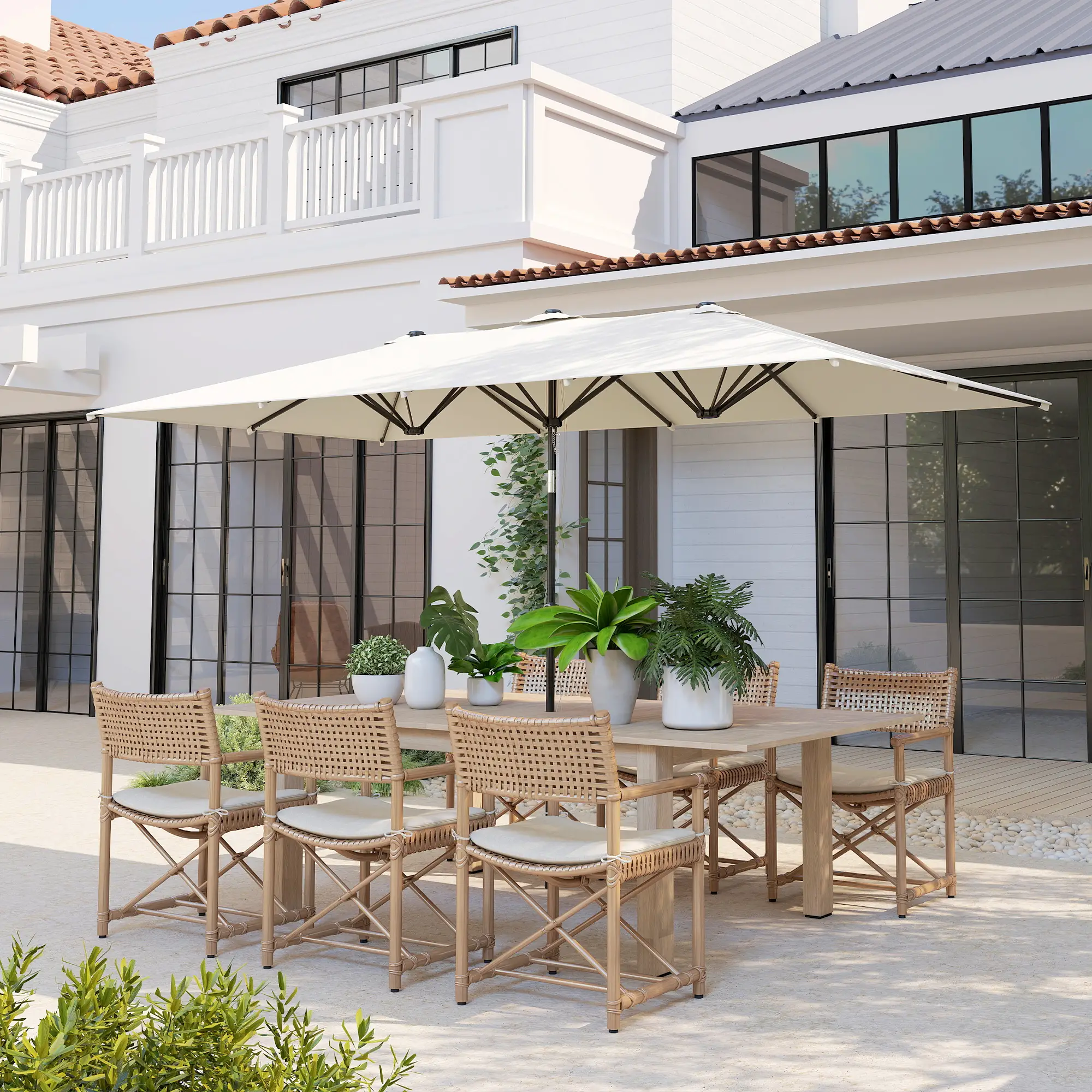 Double-Sided Patio Umbrella With Tilt, Adjustable Height, Vents, 12 Ribs, White - Image 2