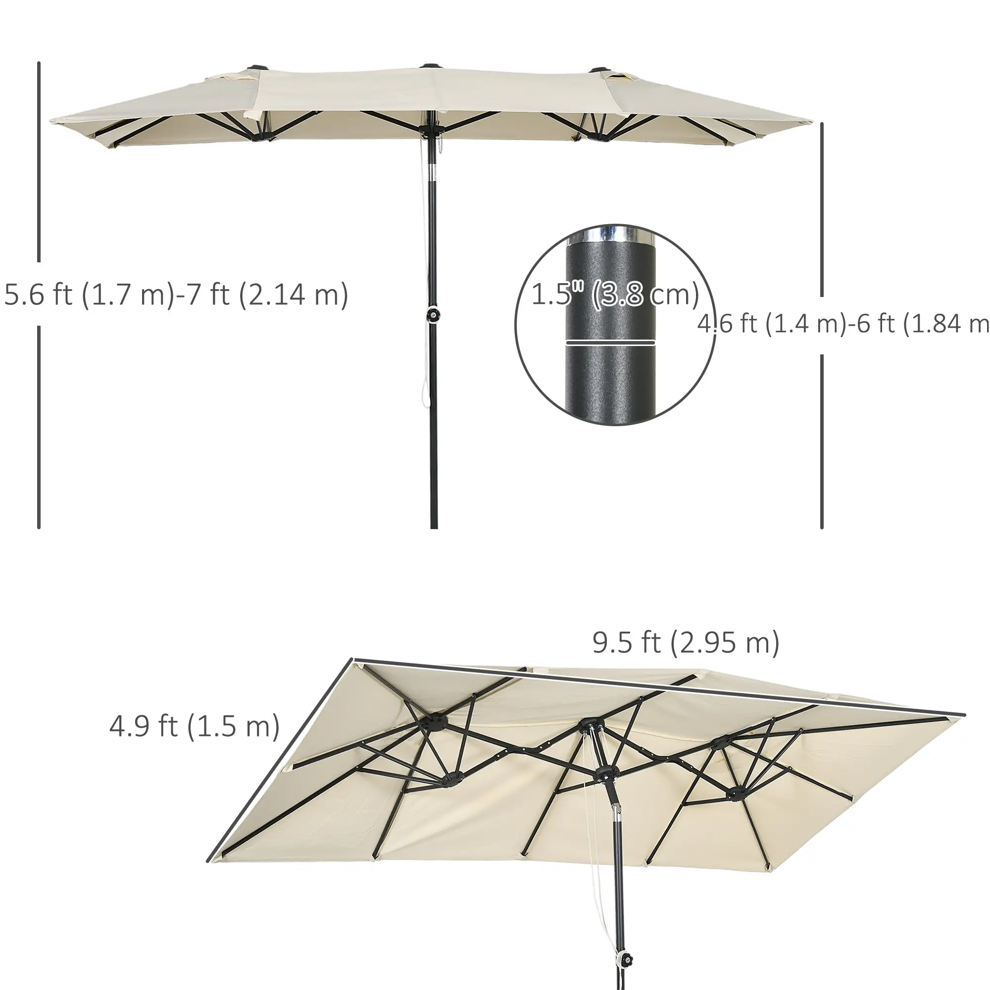 Double-Sided Patio Umbrella With Tilt, Adjustable Height, Vents, 12 Ribs, White - Image 3