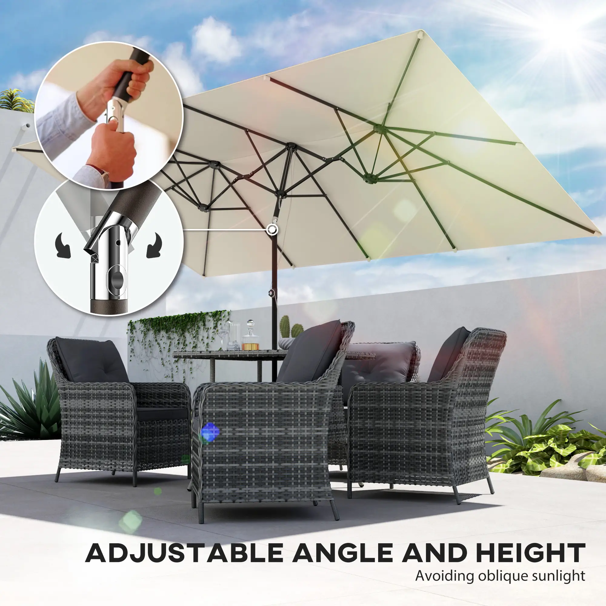 Double-Sided Patio Umbrella With Tilt, Adjustable Height, Vents, 12 Ribs, White - Image 4