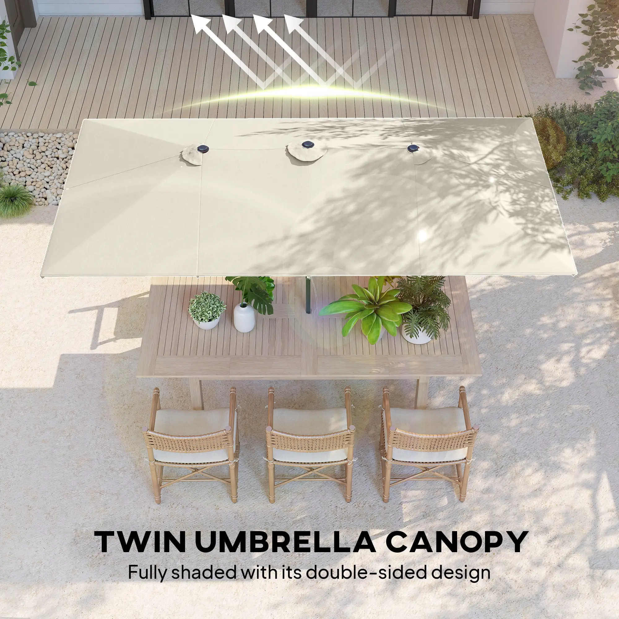 Double-Sided Patio Umbrella With Tilt, Adjustable Height, Vents, 12 Ribs, White - Image 5