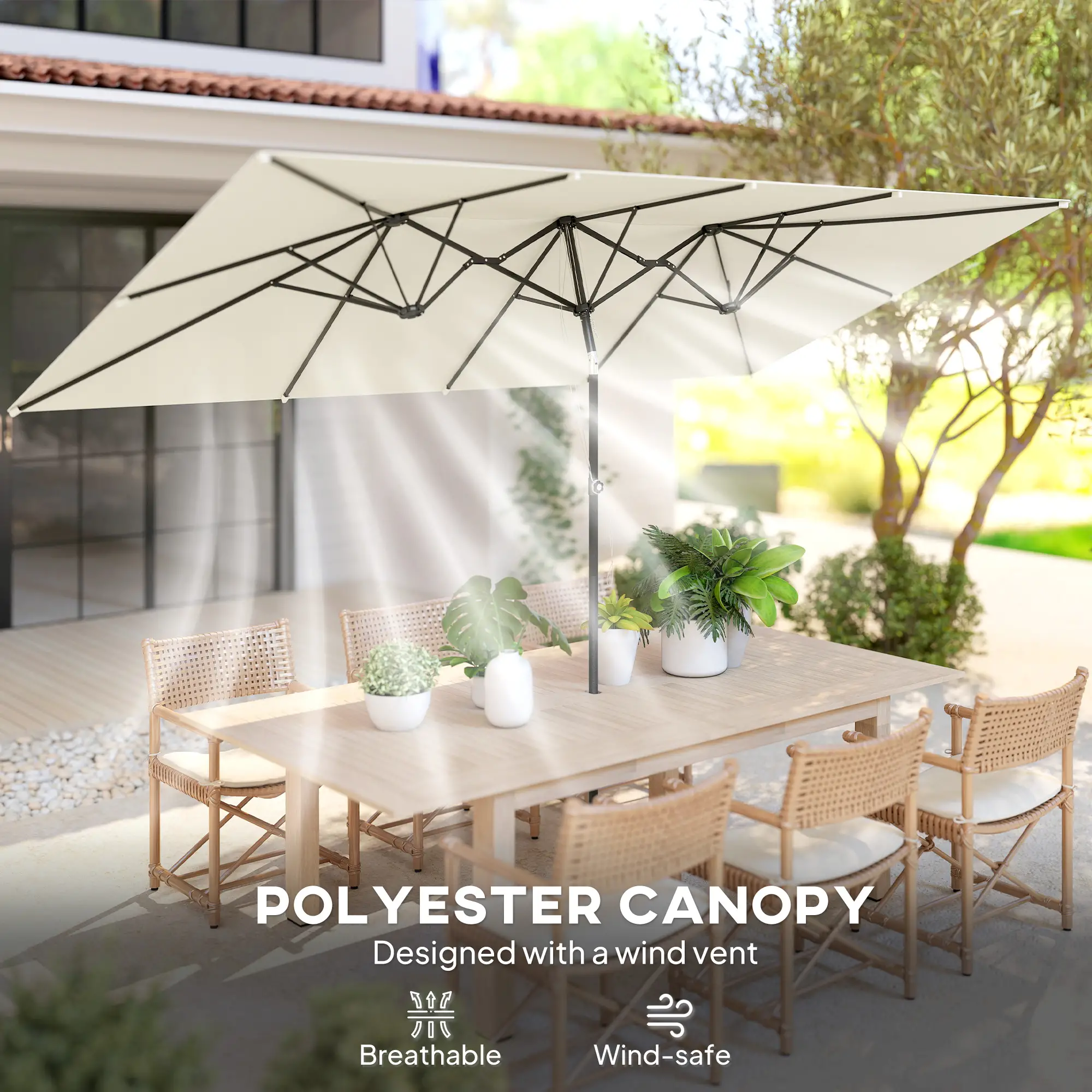 Double-Sided Patio Umbrella With Tilt, Adjustable Height, Vents, 12 Ribs, White - Image 7