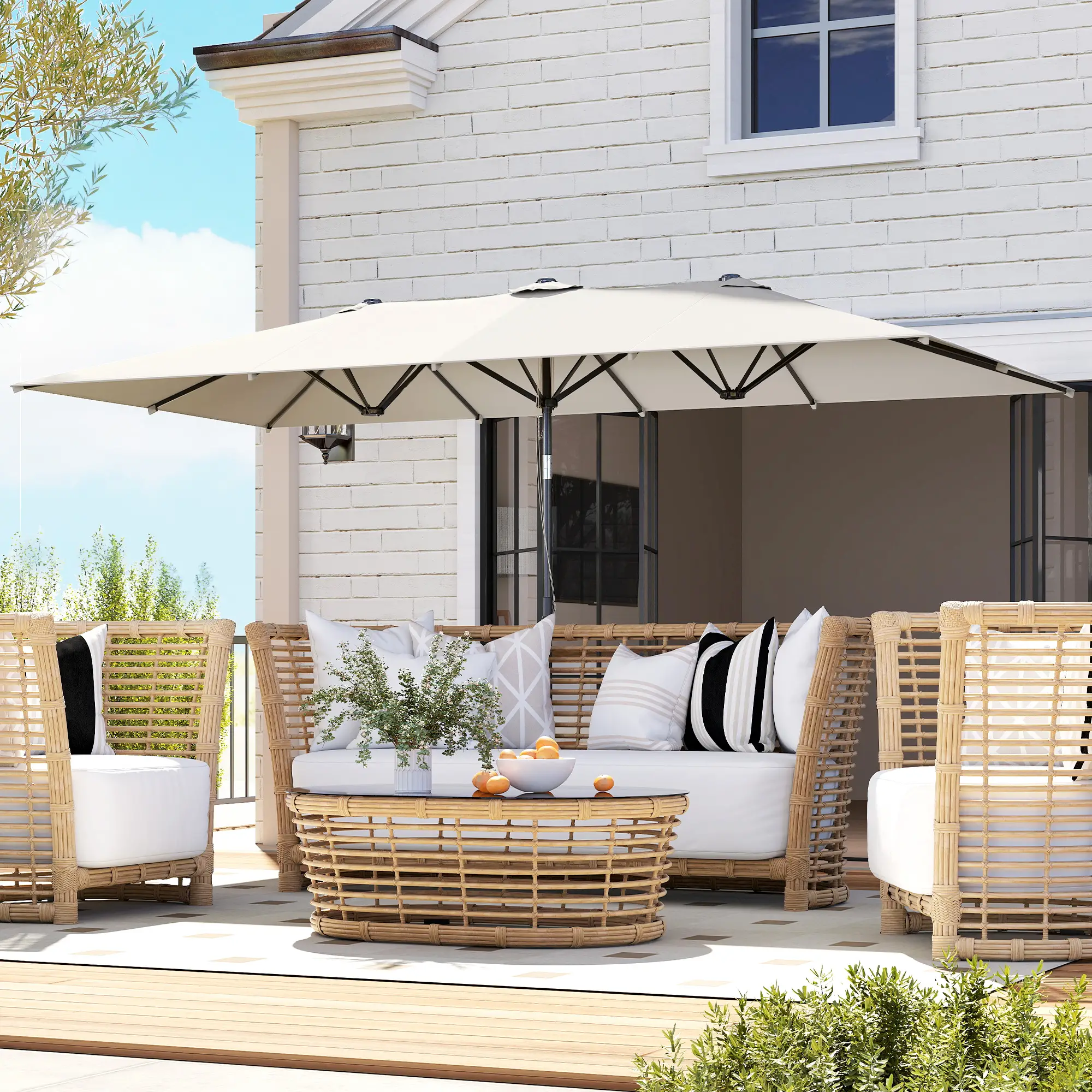 Double-Sided Patio Umbrella With Tilt, Adjustable Height, Vents, 12 Ribs, White - Image 8