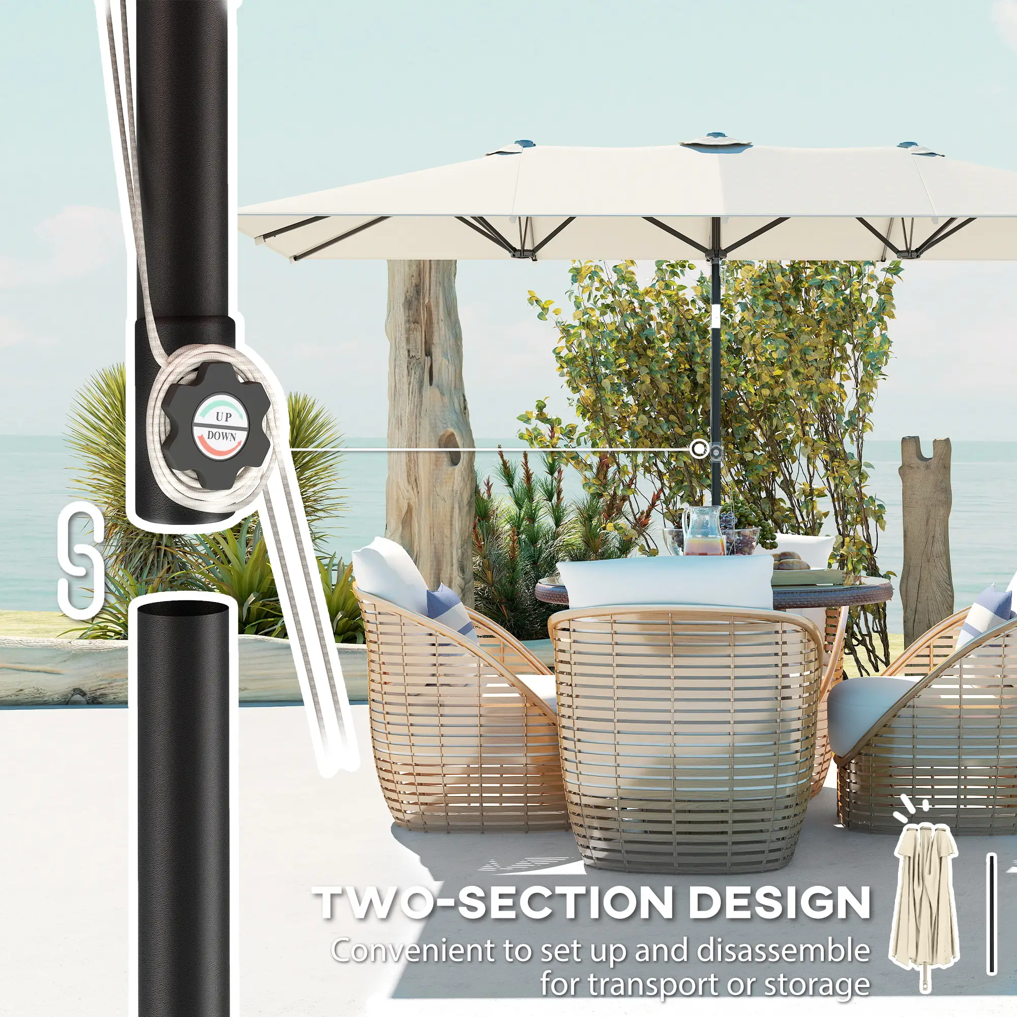 Double-Sided Patio Umbrella With Tilt, Adjustable Height, Vents, 12 Ribs, White - Image 9