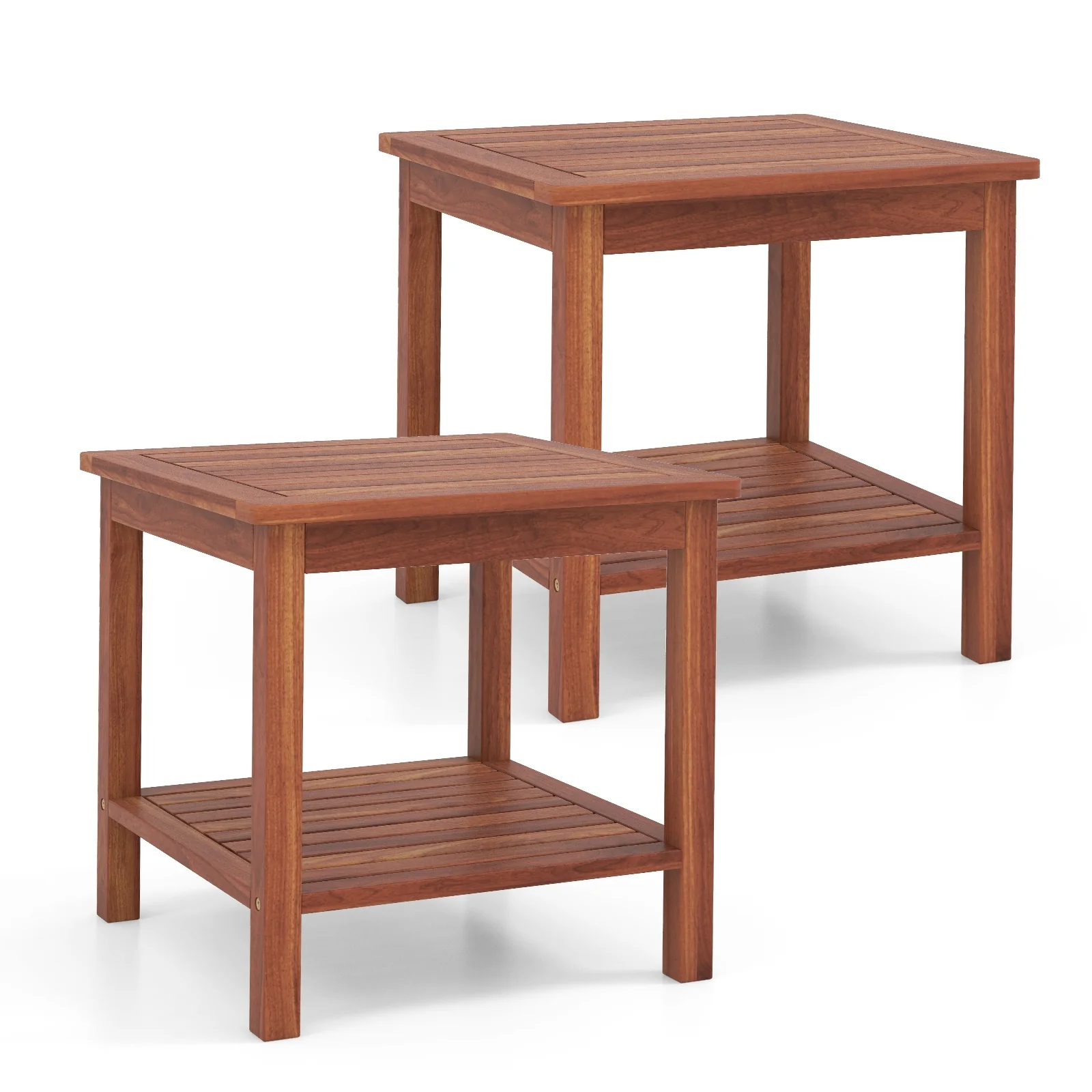 Double-Tier Acacia Wood Patio Side Table, Natural - Image 5