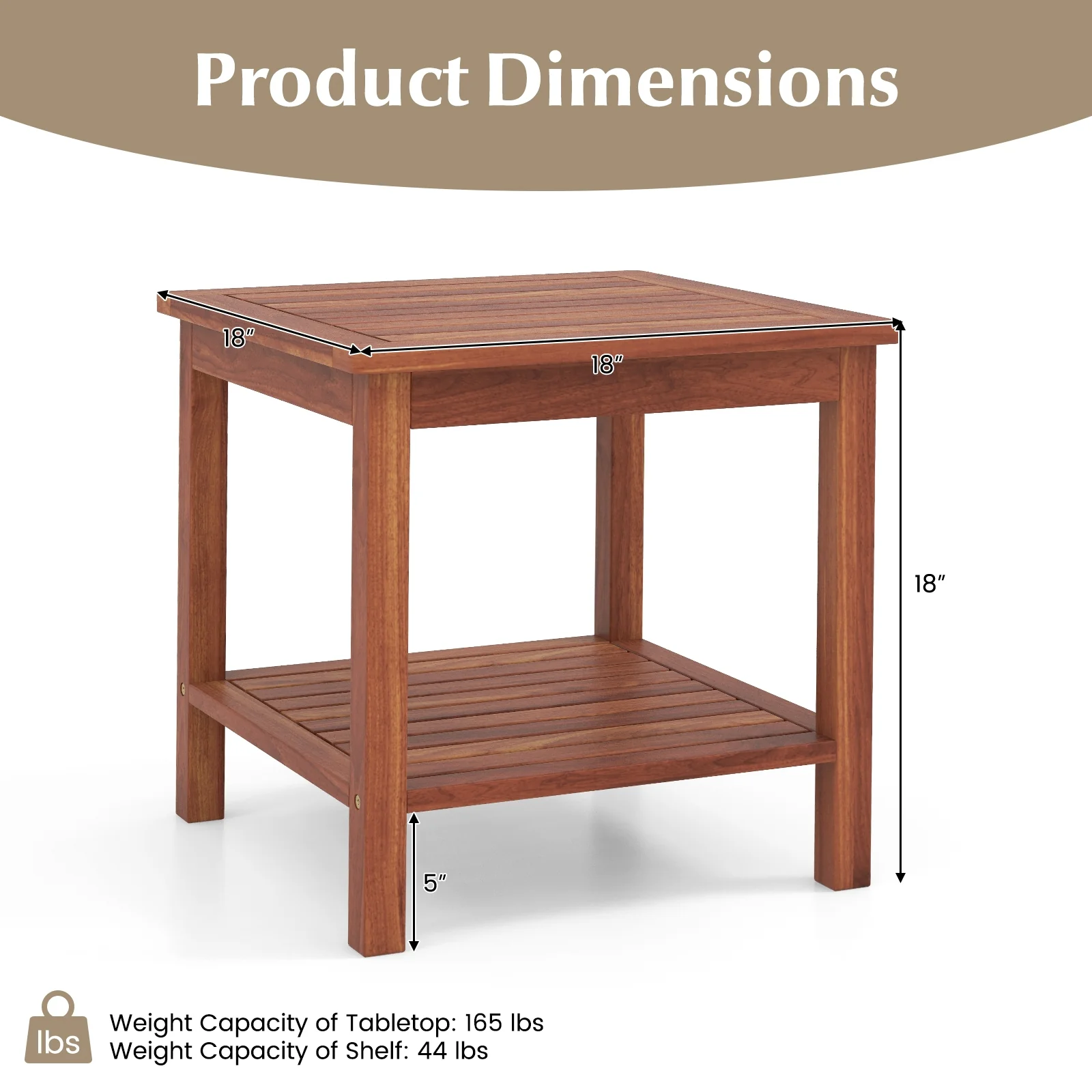 Double-Tier Acacia Wood Patio Side Table, Natural - Image 6