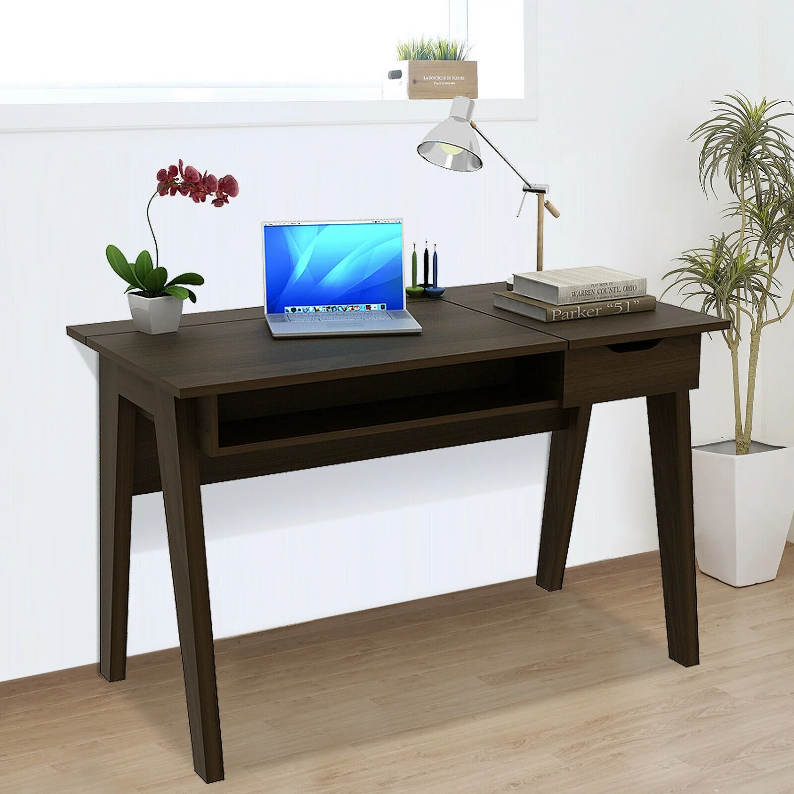 Dressing Table With Flip Mirror, Storage Drawer, Brown - Image 3