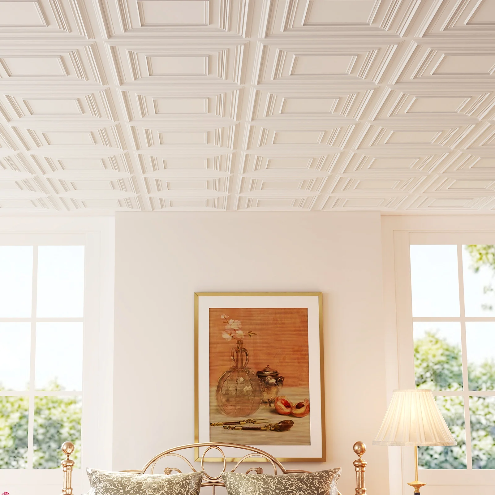 Drop Ceiling Tiles 24" x 24", PVC Panels 3D Patterns 12-Pack, White - Image 8