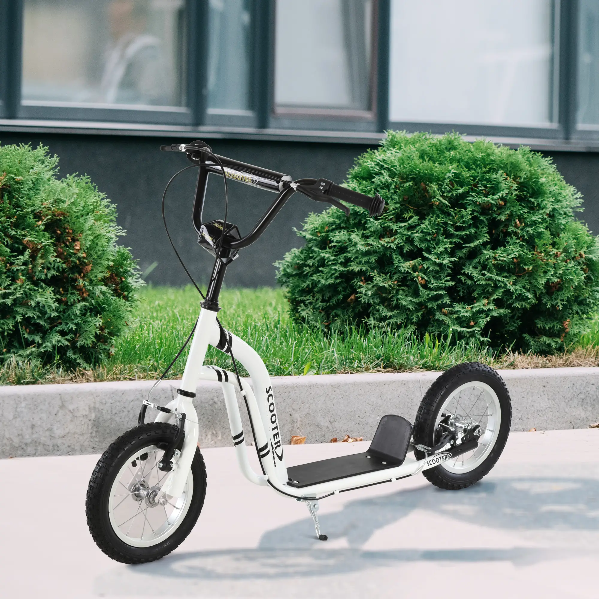 Dual Brakes Kick Scooter, 12-Inch Inflatable Wheel, Age 5+, White - Image 2
