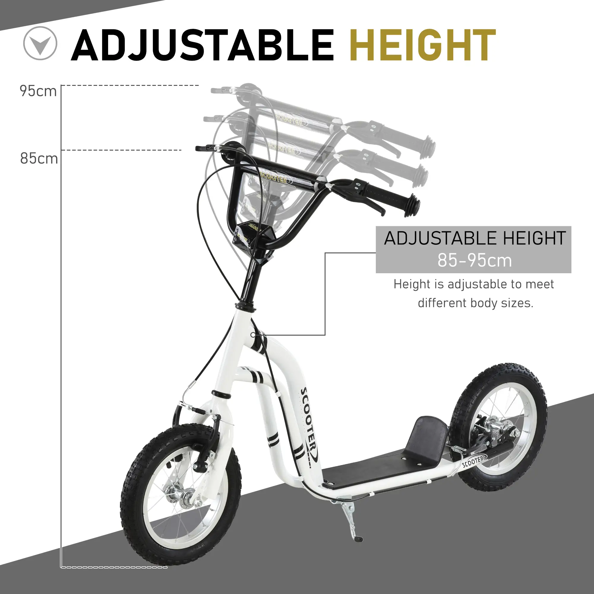 Dual Brakes Kick Scooter, 12-Inch Inflatable Wheel, Age 5+, White - Image 4