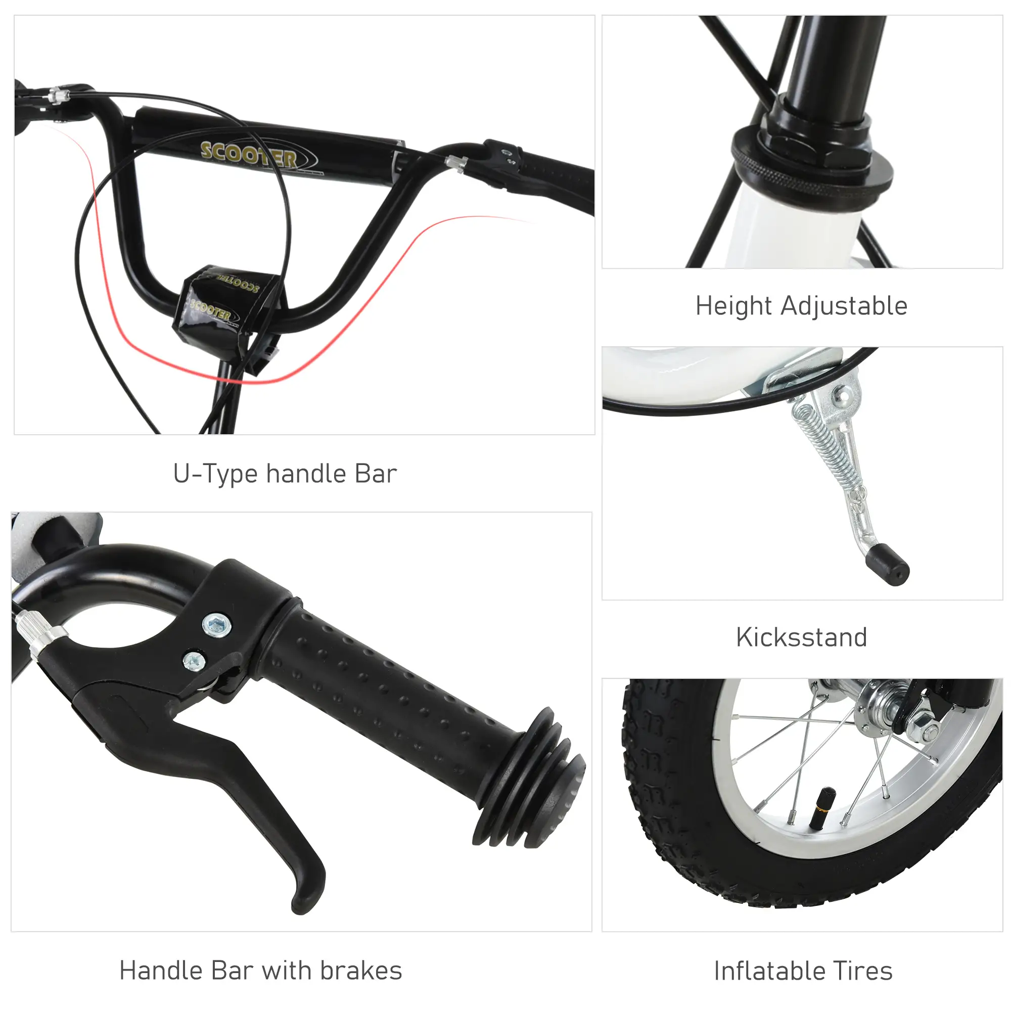 Dual Brakes Kick Scooter, 12-Inch Inflatable Wheel, Age 5+, White - Image 7