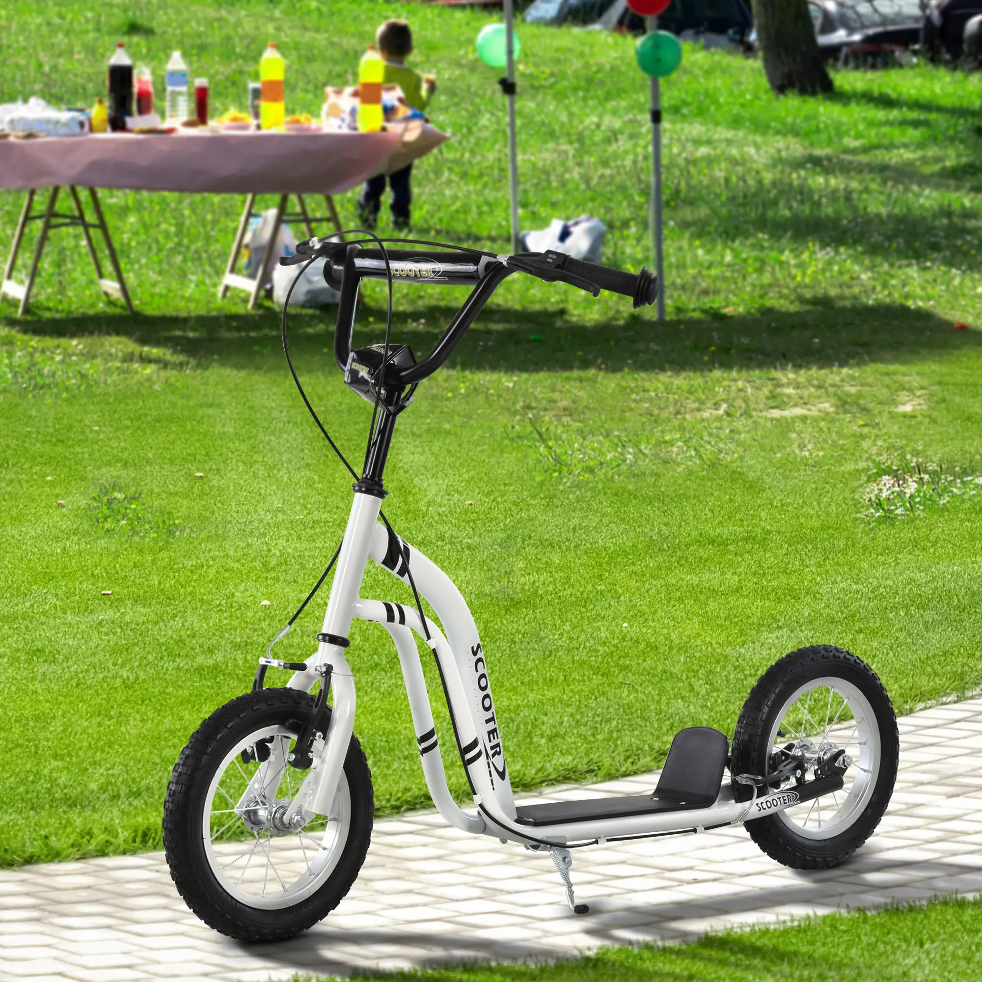 Dual Brakes Kick Scooter, 12-Inch Inflatable Wheel, Age 5+, White - Image 9