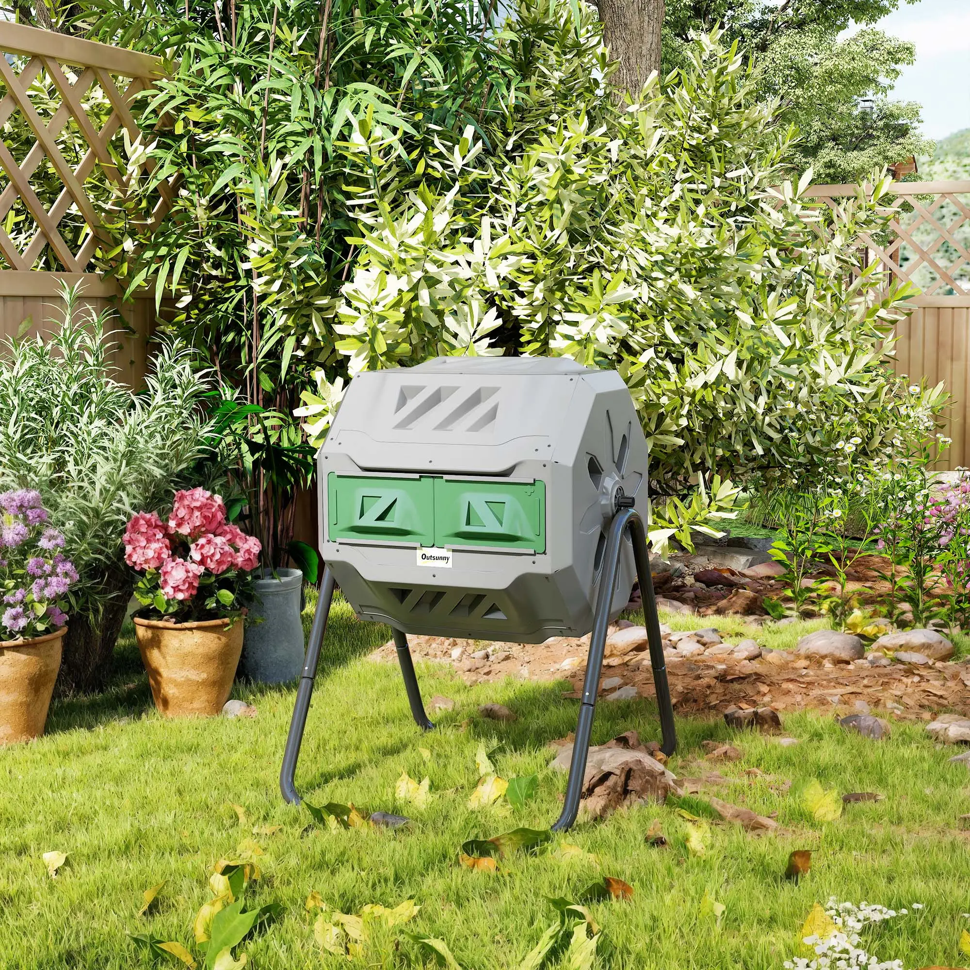 Dual Chamber 43 Gallon Compost Bin, 360 Rotating, Dark Green - Image 10