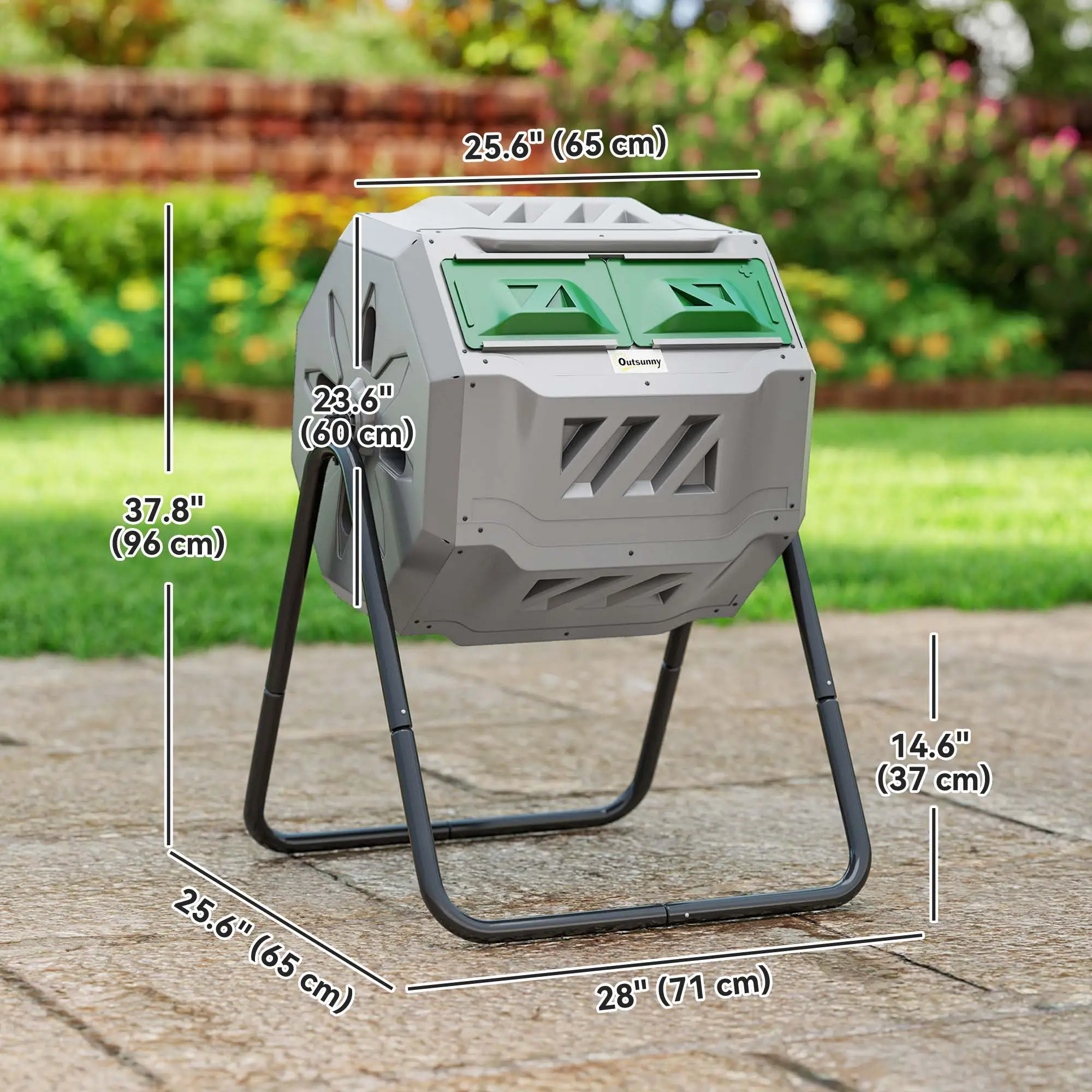 Dual Chamber 43 Gallon Compost Bin, 360 Rotating, Dark Green - Image 3