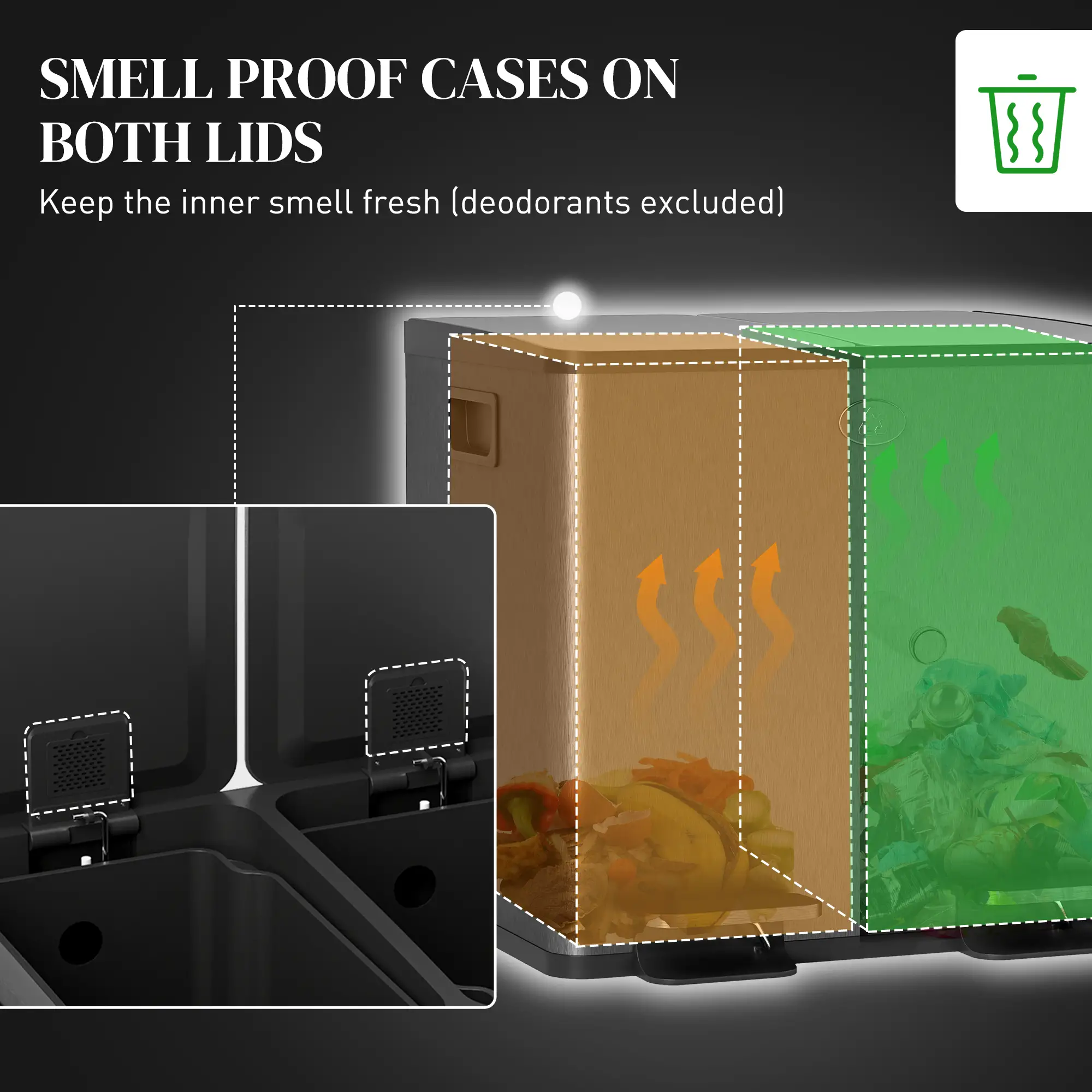 Dual Garbage Bin, Soft Close Trash Can, 2 x 15 Liter, Black - Image 5