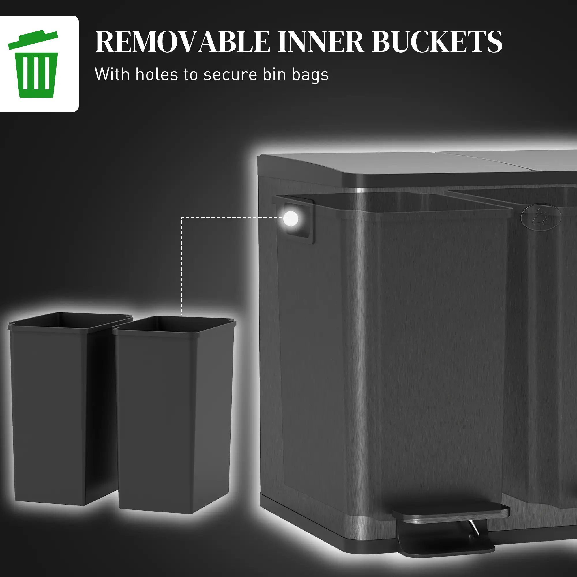 Dual Garbage Bin, Soft Close Trash Can, 2 x 15 Liter, Black - Image 7
