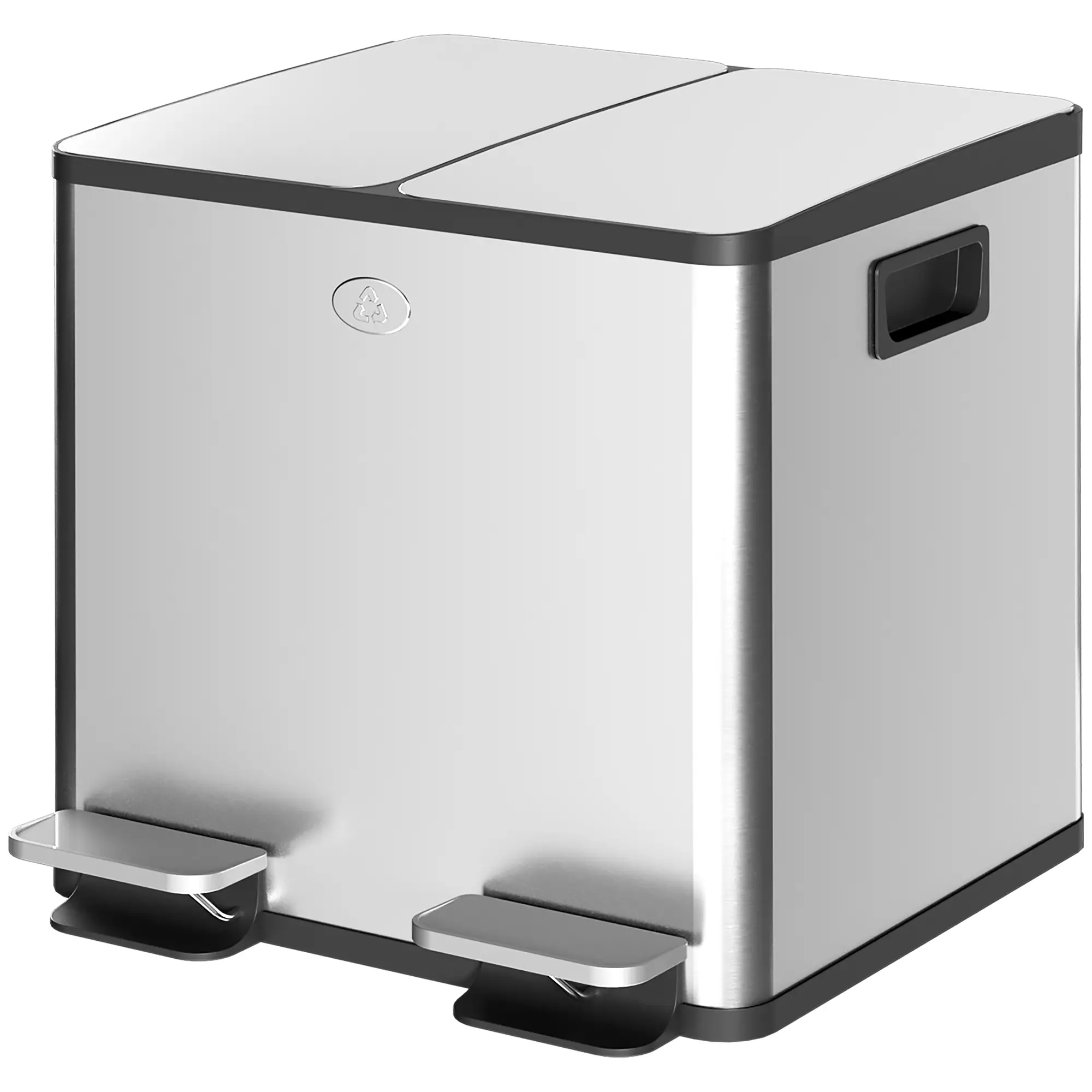 Dual Garbage Bin, Soft Close Trash Can, 2 x 15 Liter, Silver