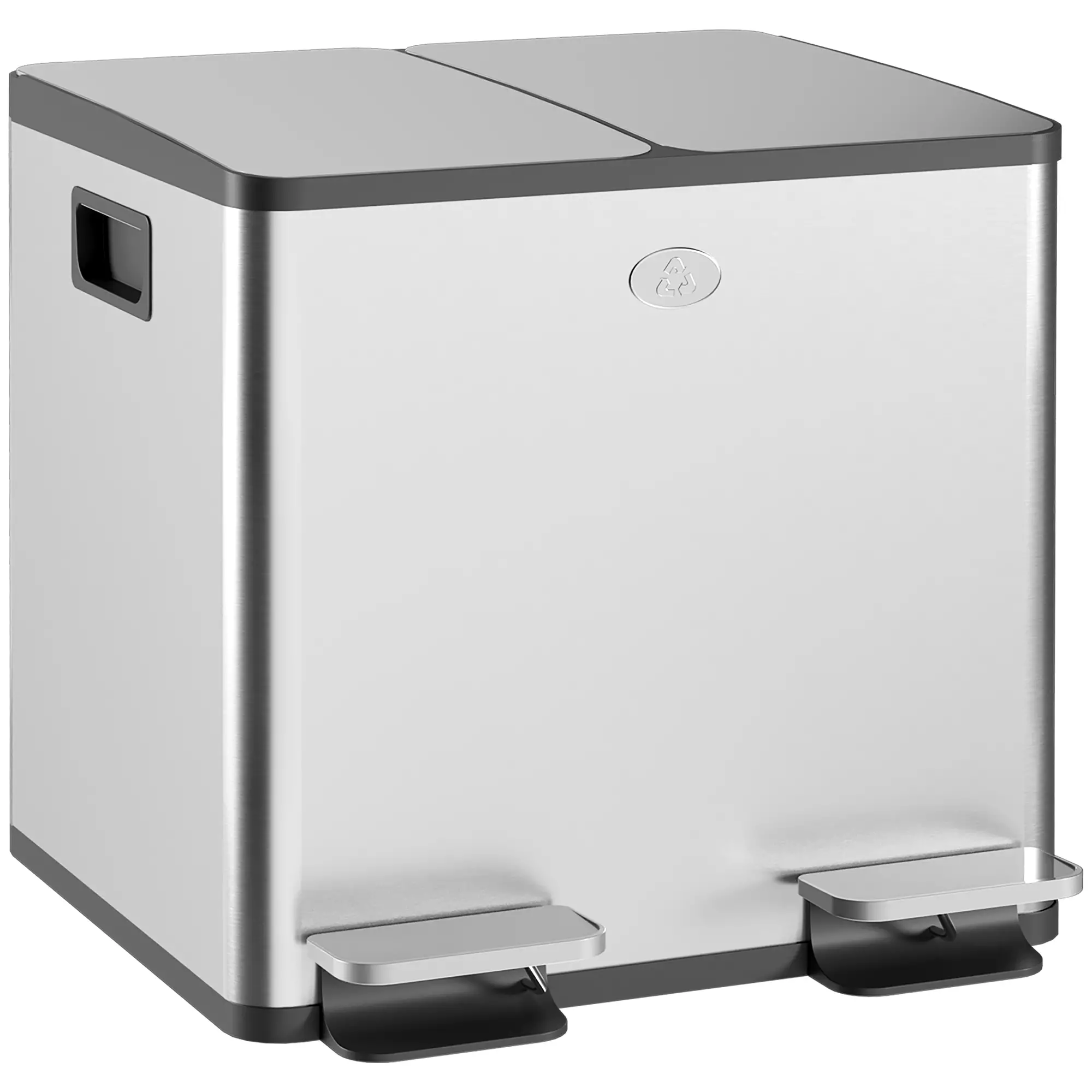 Dual Garbage Bin, Soft Close Trash Can, 2 x 15 Liter, Silver - Image 11