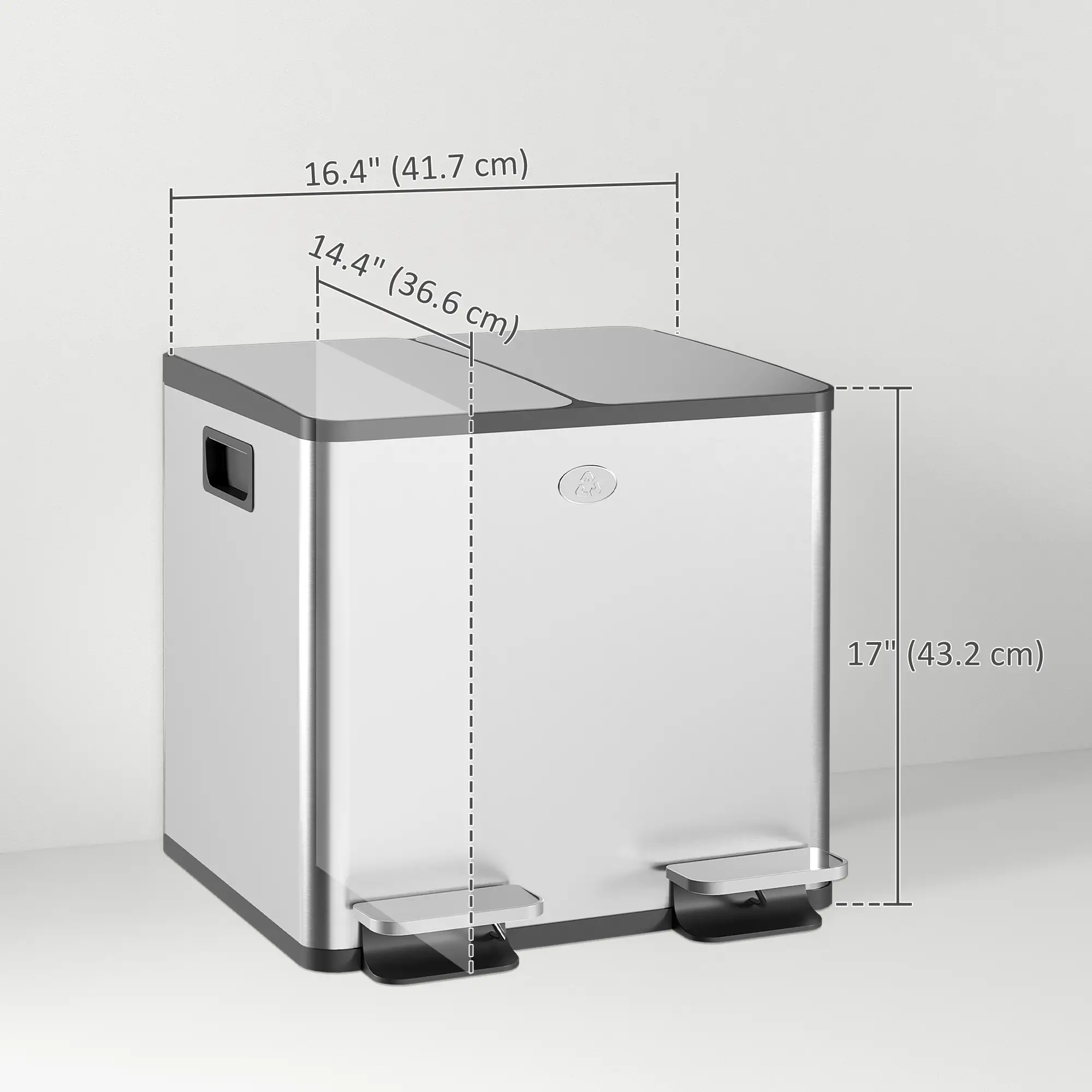 Dual Garbage Bin, Soft Close Trash Can, 2 x 15 Liter, Silver - Image 3
