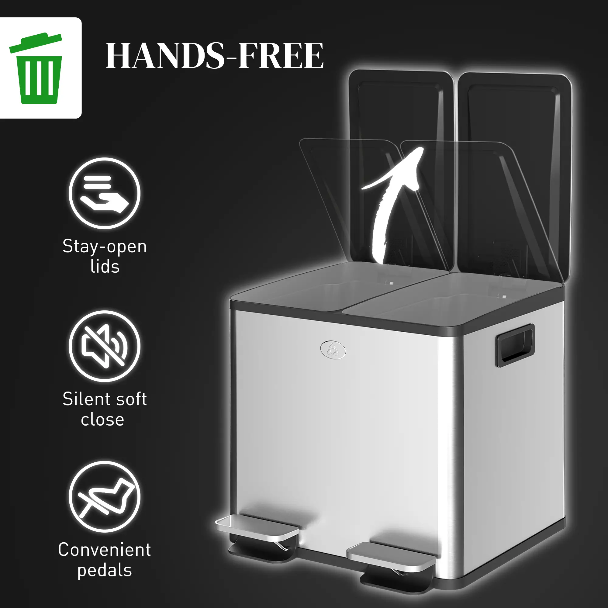 Dual Garbage Bin, Soft Close Trash Can, 2 x 15 Liter, Silver - Image 6