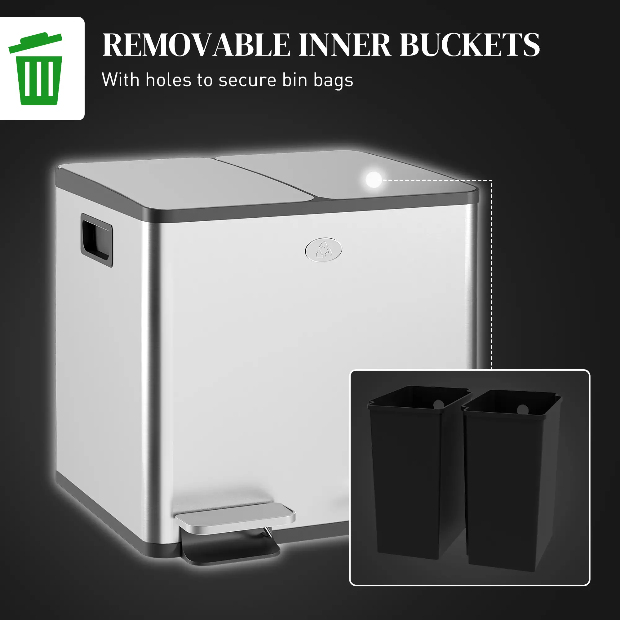 Dual Garbage Bin, Soft Close Trash Can, 2 x 15 Liter, Silver - Image 7