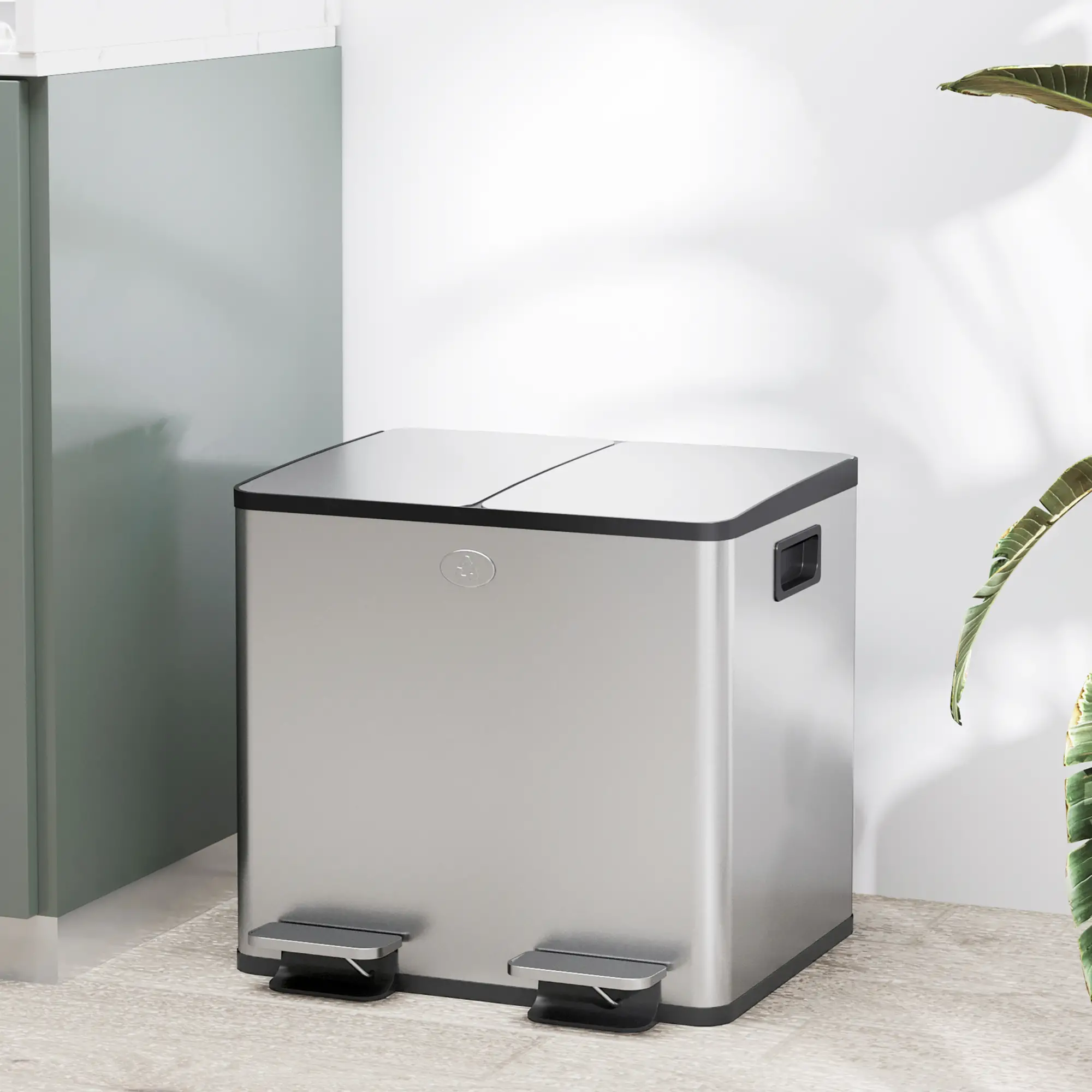 Dual Garbage Bin, Soft Close Trash Can, 2 x 15 Liter, Silver - Image 8