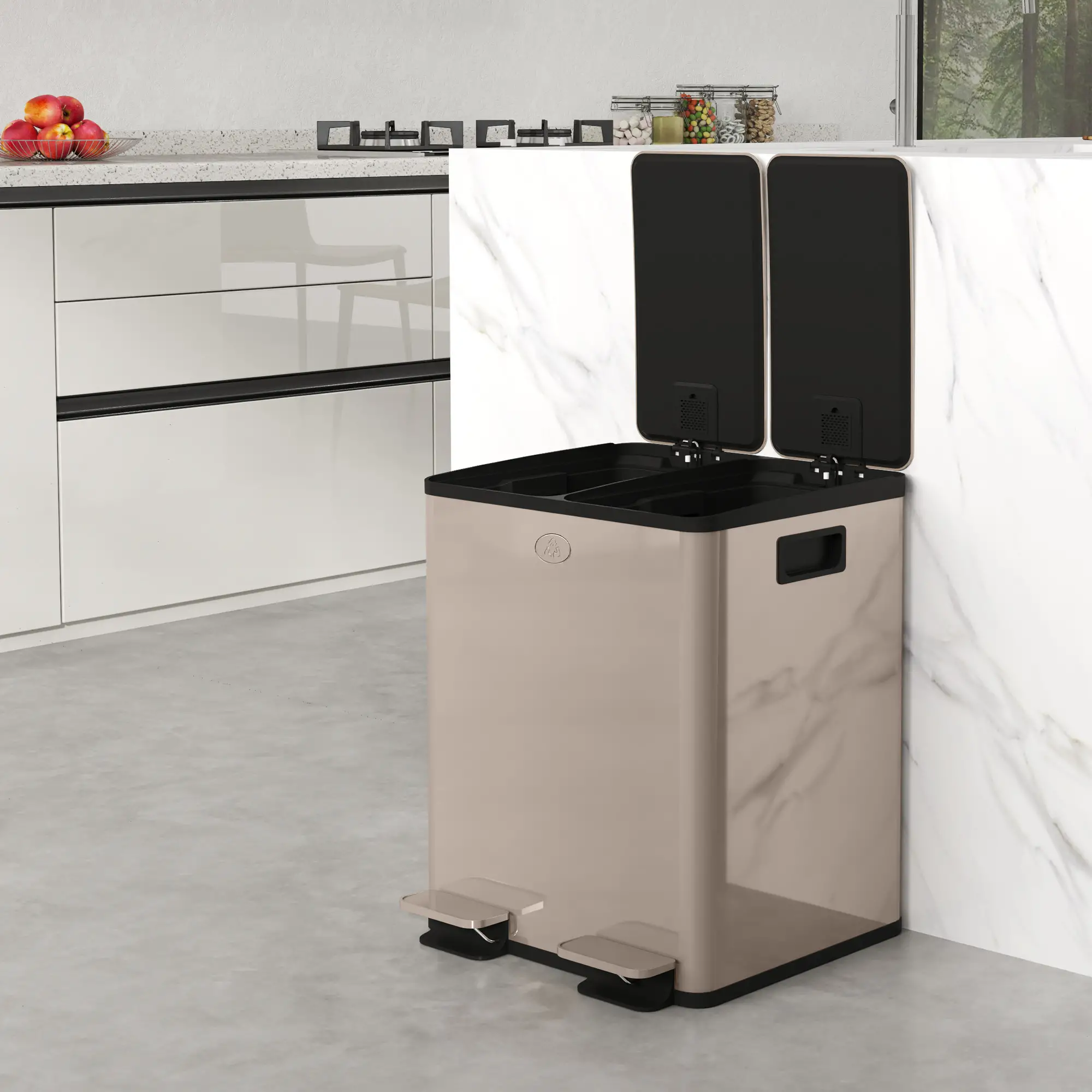 Dual Garbage Bin, Soft Close Trash Can, 2 x 20 Liter, Gold - Image 10