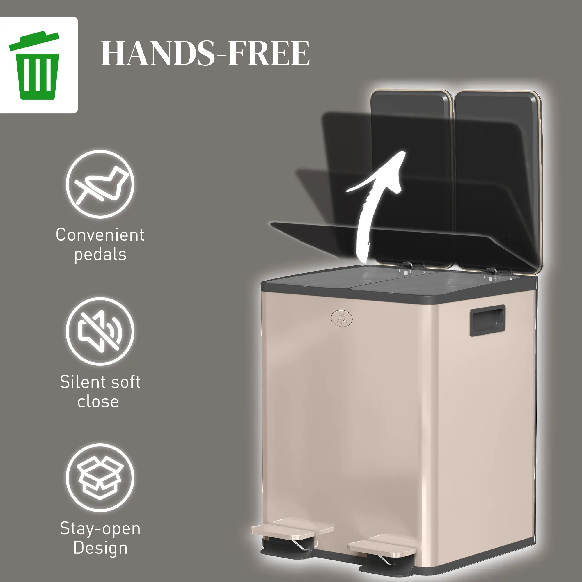 Dual Garbage Bin, Soft Close Trash Can, 2 x 20 Liter, Gold - Image 6